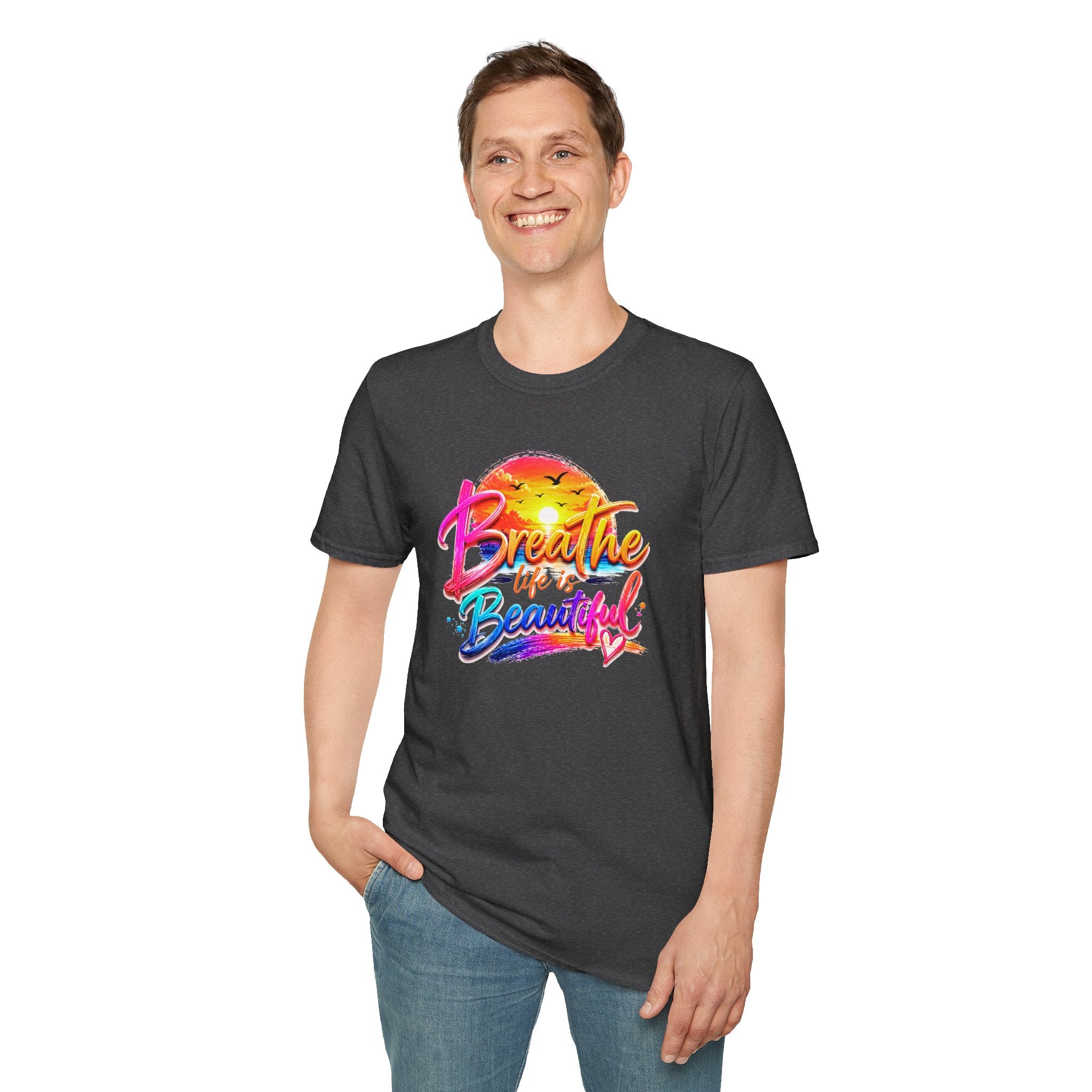 T-Shirt — "Breathe Life Is Beautiful" Sunset Graphic Tee