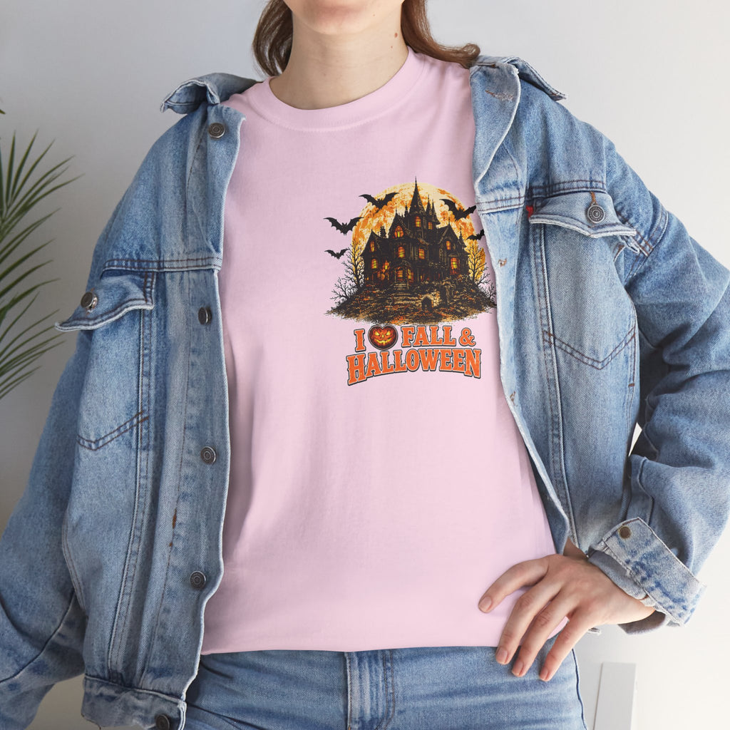 Halloween Fall Graphic Tee — "I  Fall & Halloween" Vintage Pumpkin & Spooky Characters Shirt