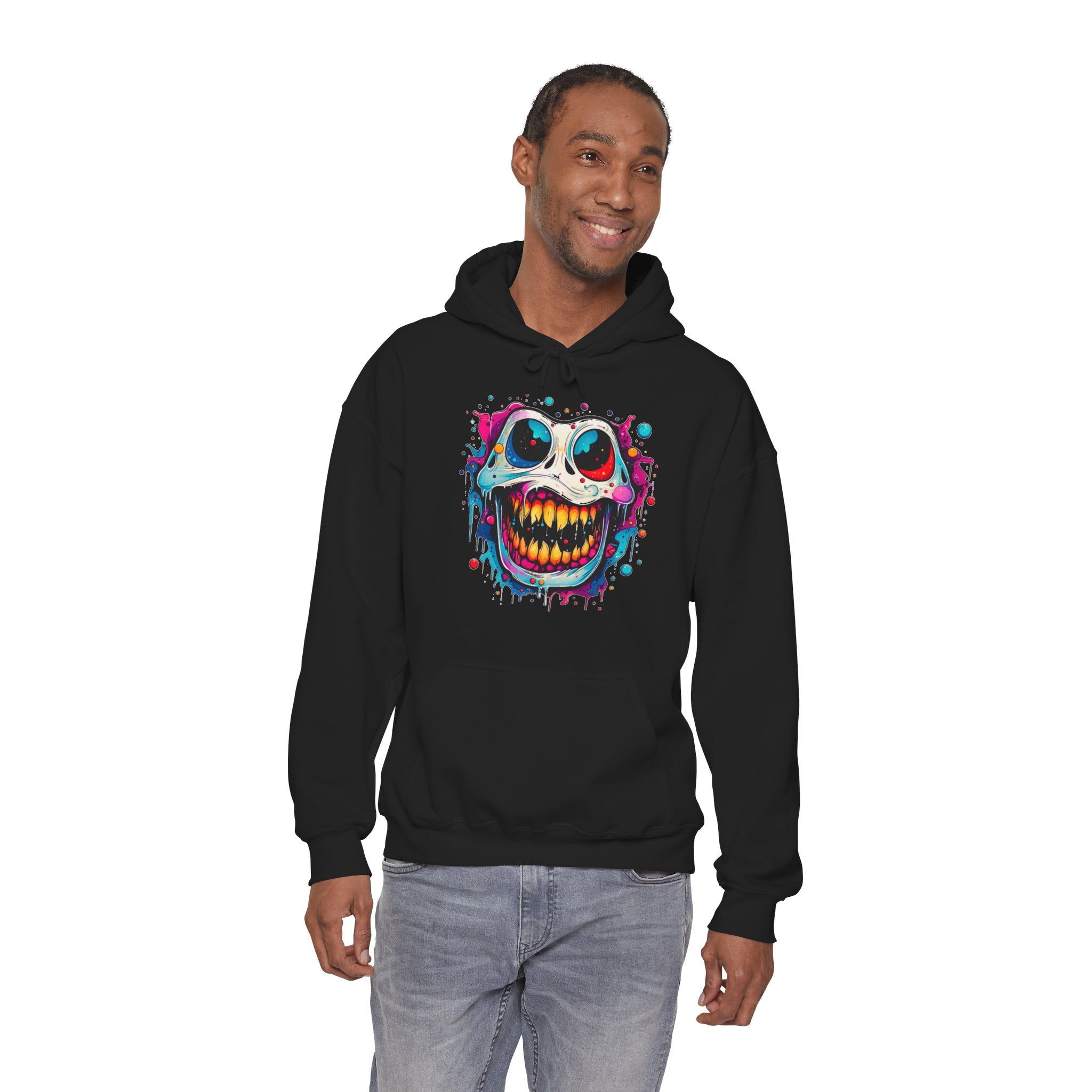 Unisex Skull Smile Hoodie - Colorful Drippy Graffiti Skull Pullover