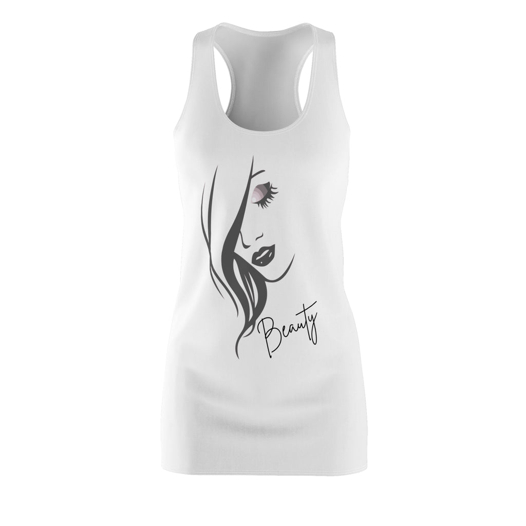 Racerback Dress for Women, Pink Beauty Face Graphic Dress, Cute Aesthetic Summer Dress, Casual Sleeveless Dress, Gift for Her