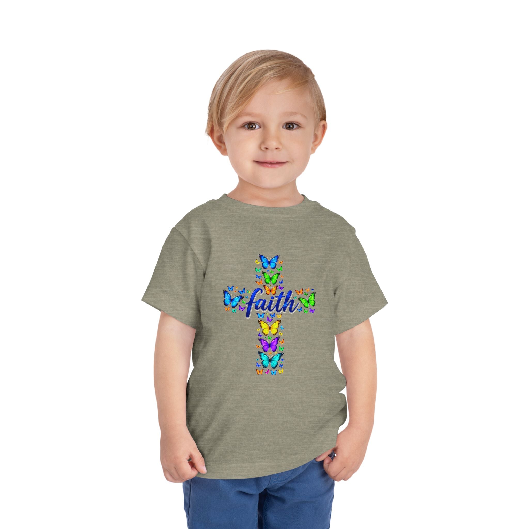 Toddler Christian Shirt, Faith Cross Butterfly Tee, Kids Religious T-Shirt, Colorful Cross Shirt, Church Gift for Girls & Boys