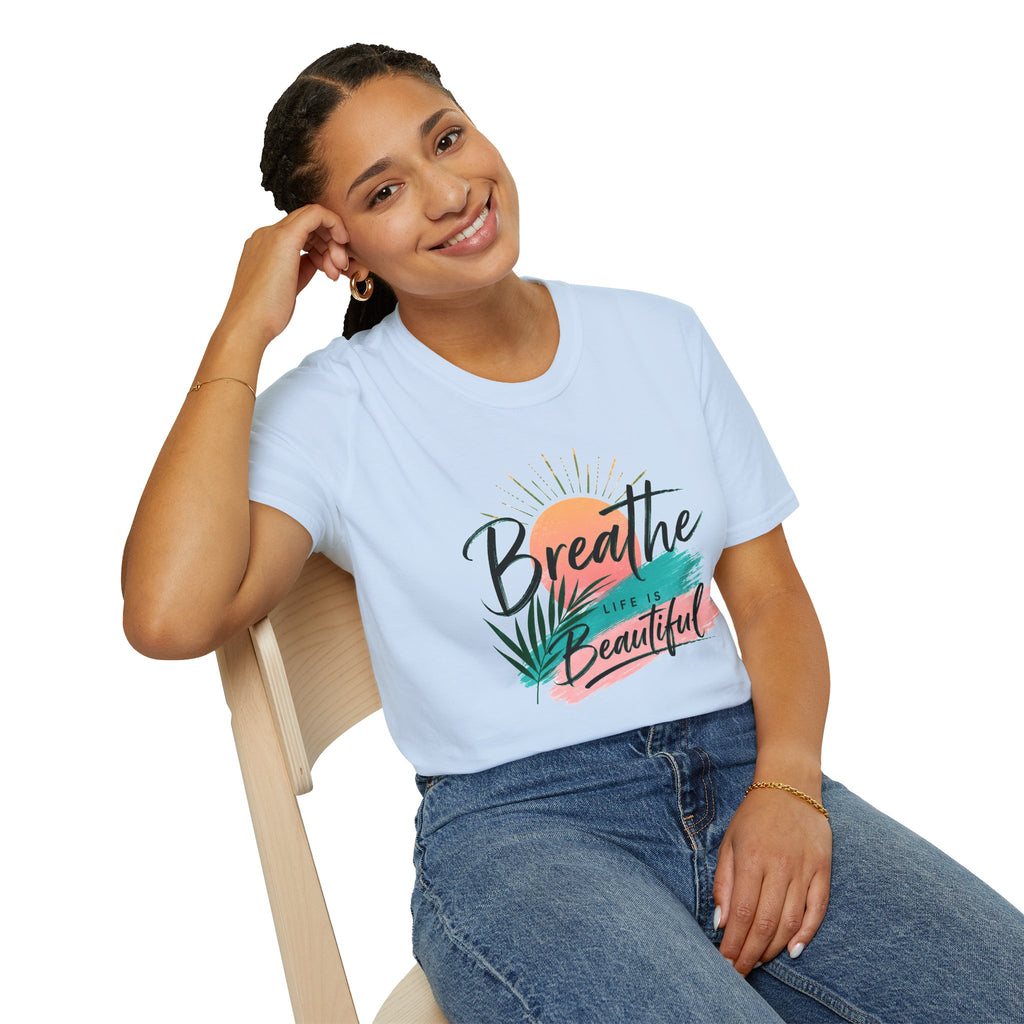 Breathe Life Is Beautiful Shirt, Inspirational T-Shirt for Women, Positive Quote Tee, Motivational Graphic Tee, Summer Vacation Shirt, Gift for Her