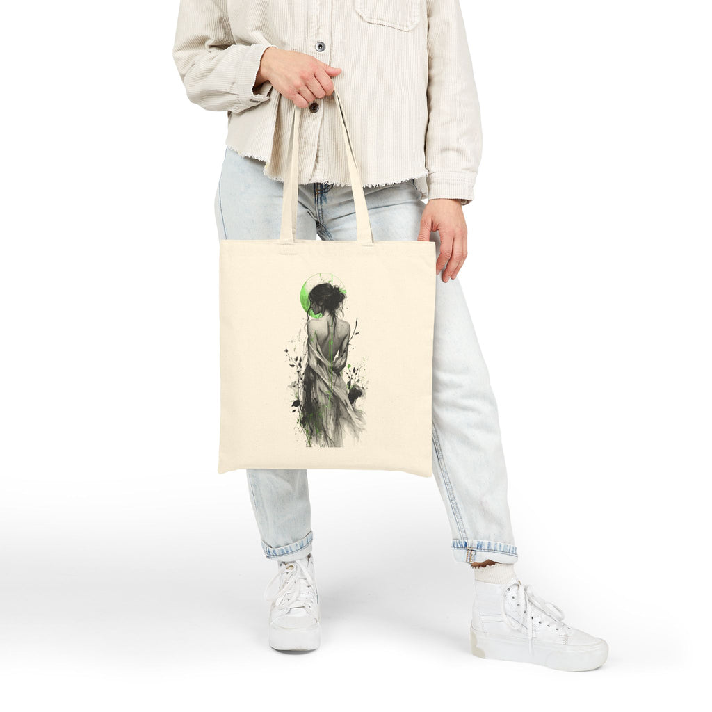 Canvas Tote Bag - Green Moon Muse Illustration