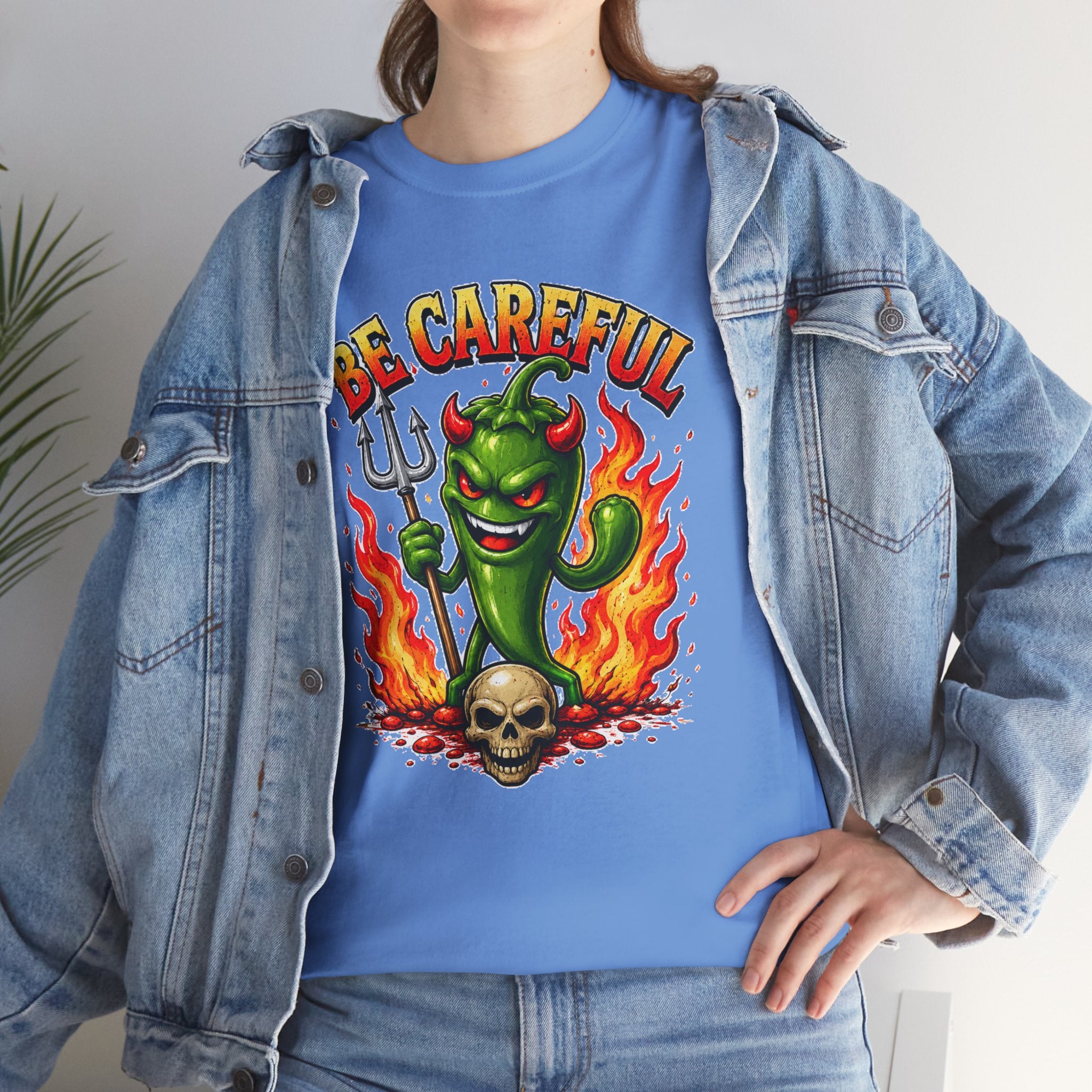 Be Careful Devil Pepper Shirt, Funny Spicy Pepper T-Shirt, Hot Chili Graphic Tee, Retro Tattoo Style Unisex Gift