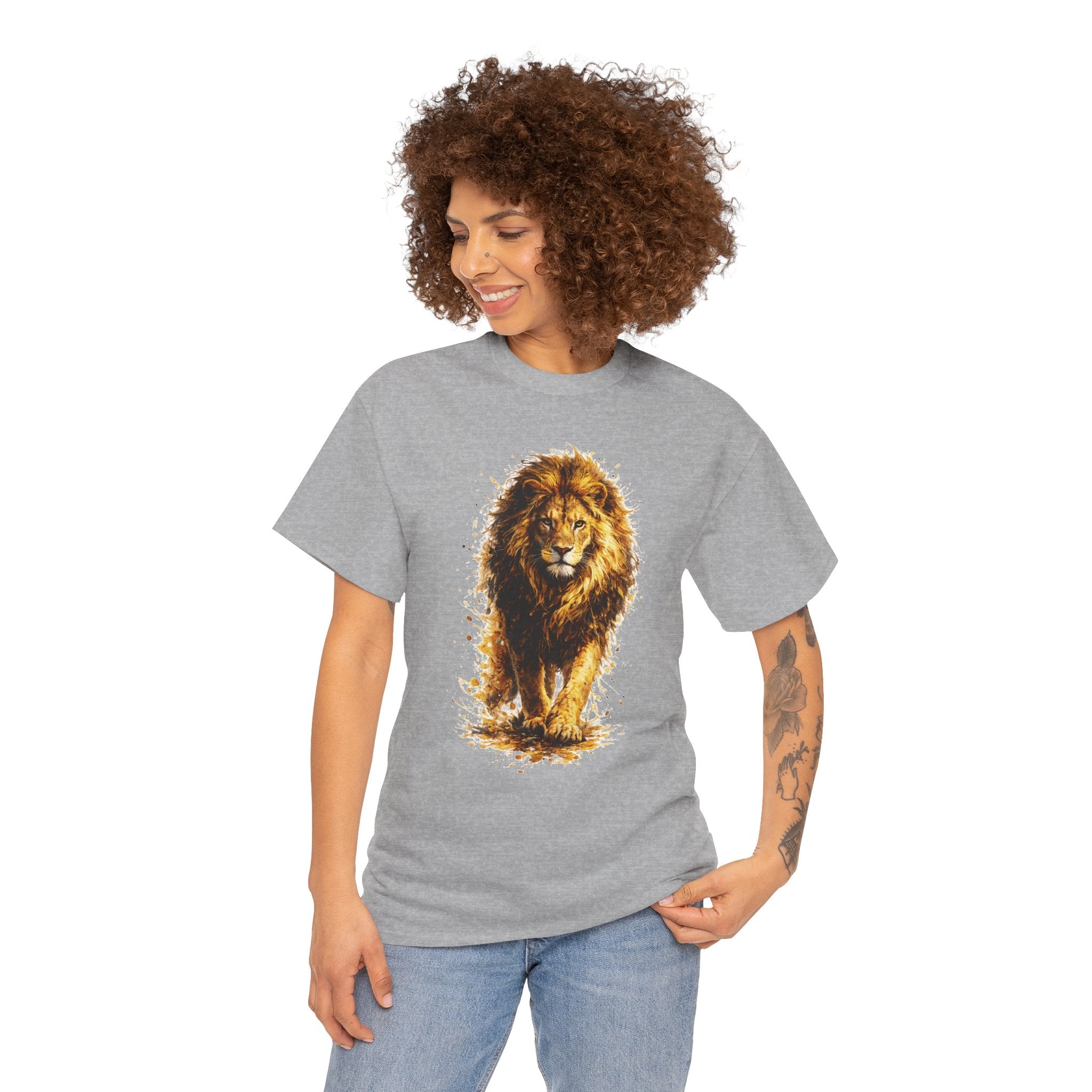 Lion Graphic T-Shirt, Majestic Walking Lion Tee, Watercolor Wildlife Shirt, Unisex Animal Graphic Tee, Lion Lover Gift, Nature Art Shirt