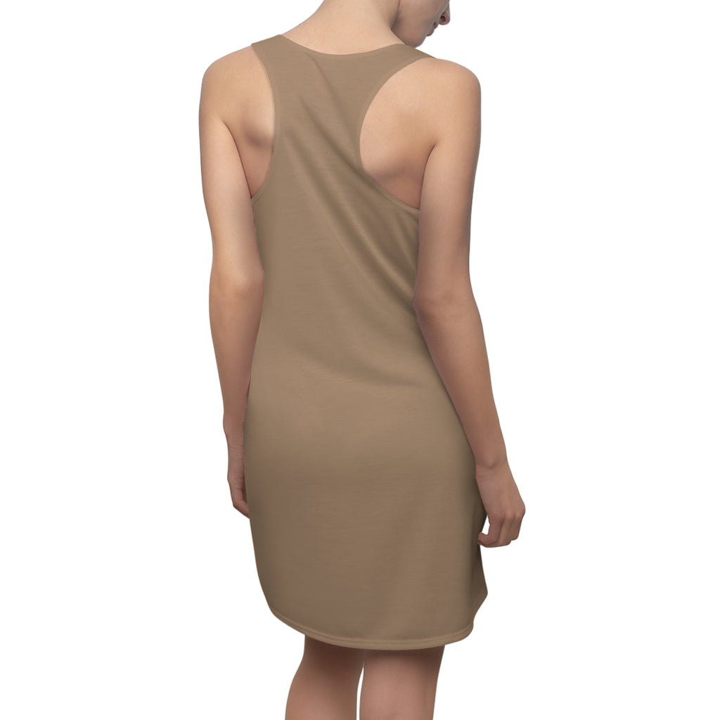 Racerback Dress — "Sun Salt Sand" Beach Tank Dress, Tropical Palm & Sunset Graphic