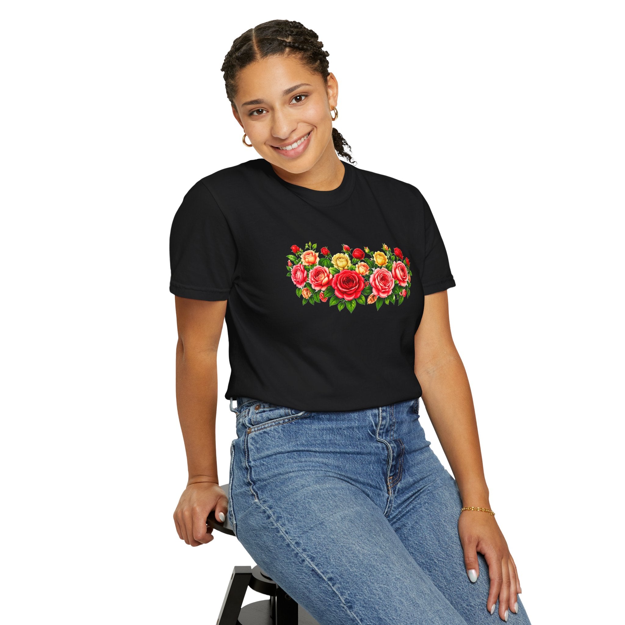 Colorful Floral T-Shirt for Women, Rose Flower Shirt, Botanical Graphic Tee, Cute Garden Shirt, Cottagecore Gift, Comfort Colors Tee