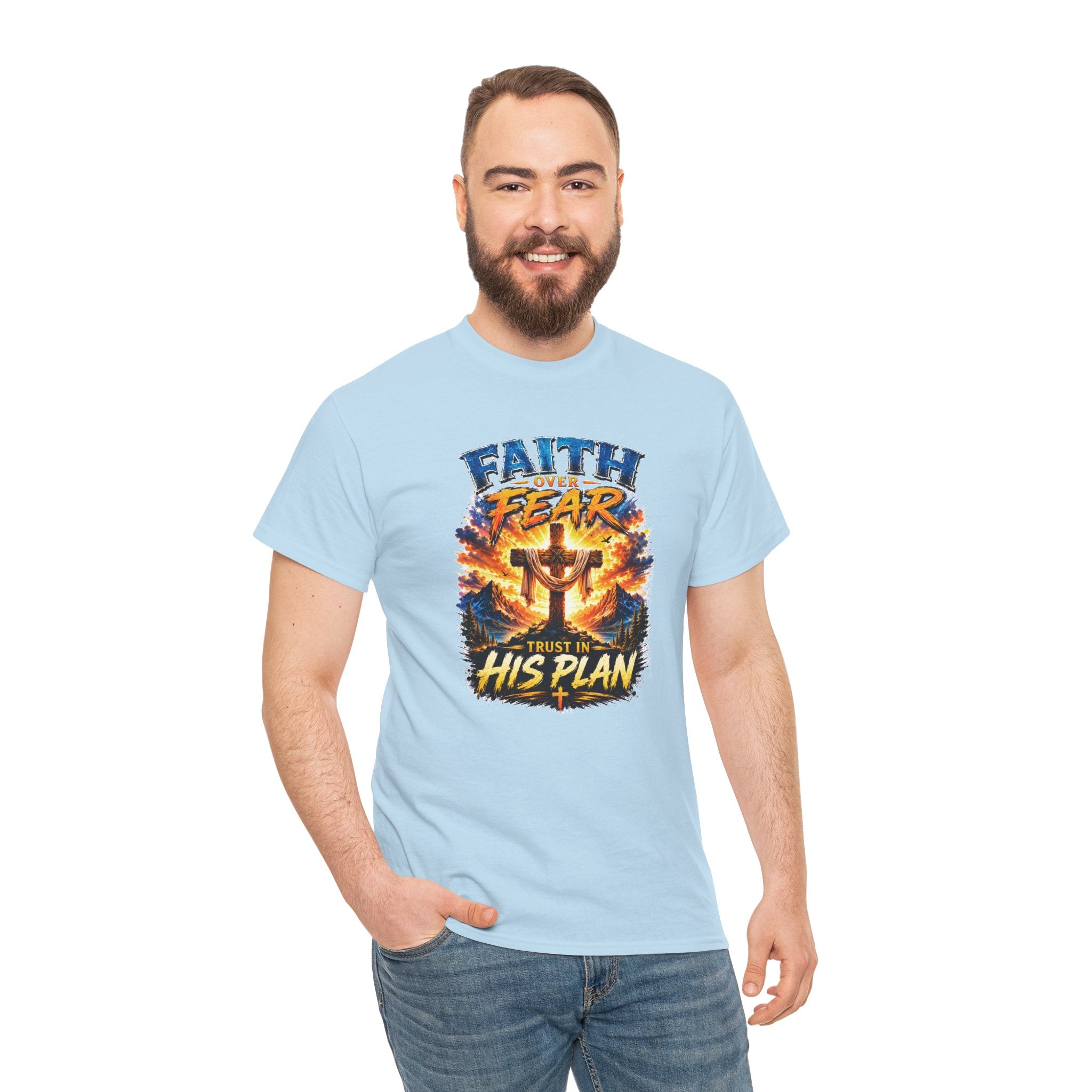 Faith Over Fear Christian T-Shirt | Trust in His Plan Cross Graphic Tee | Religious Unisex Shirt | Christian Gift