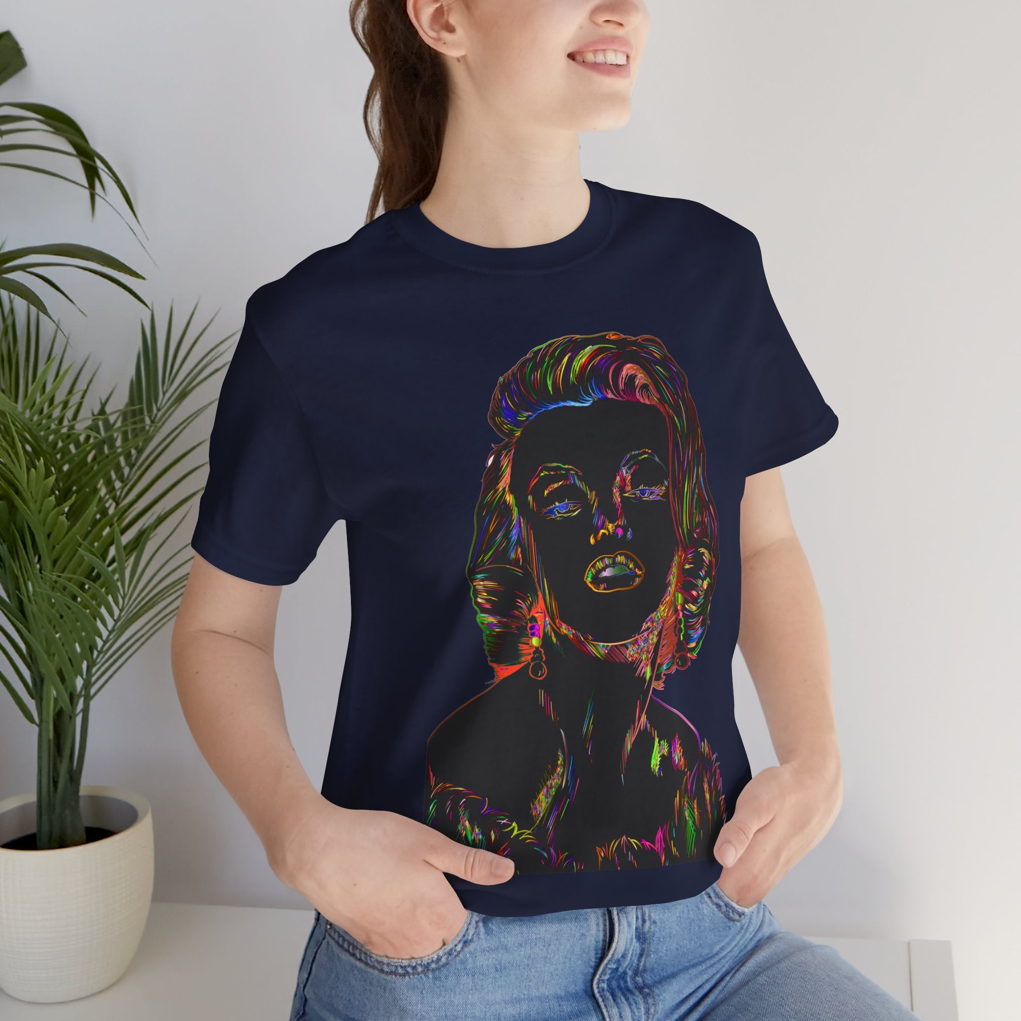 Neon Pop Art Portrait T-Shirt – Retro Rainbow Graphic Tee