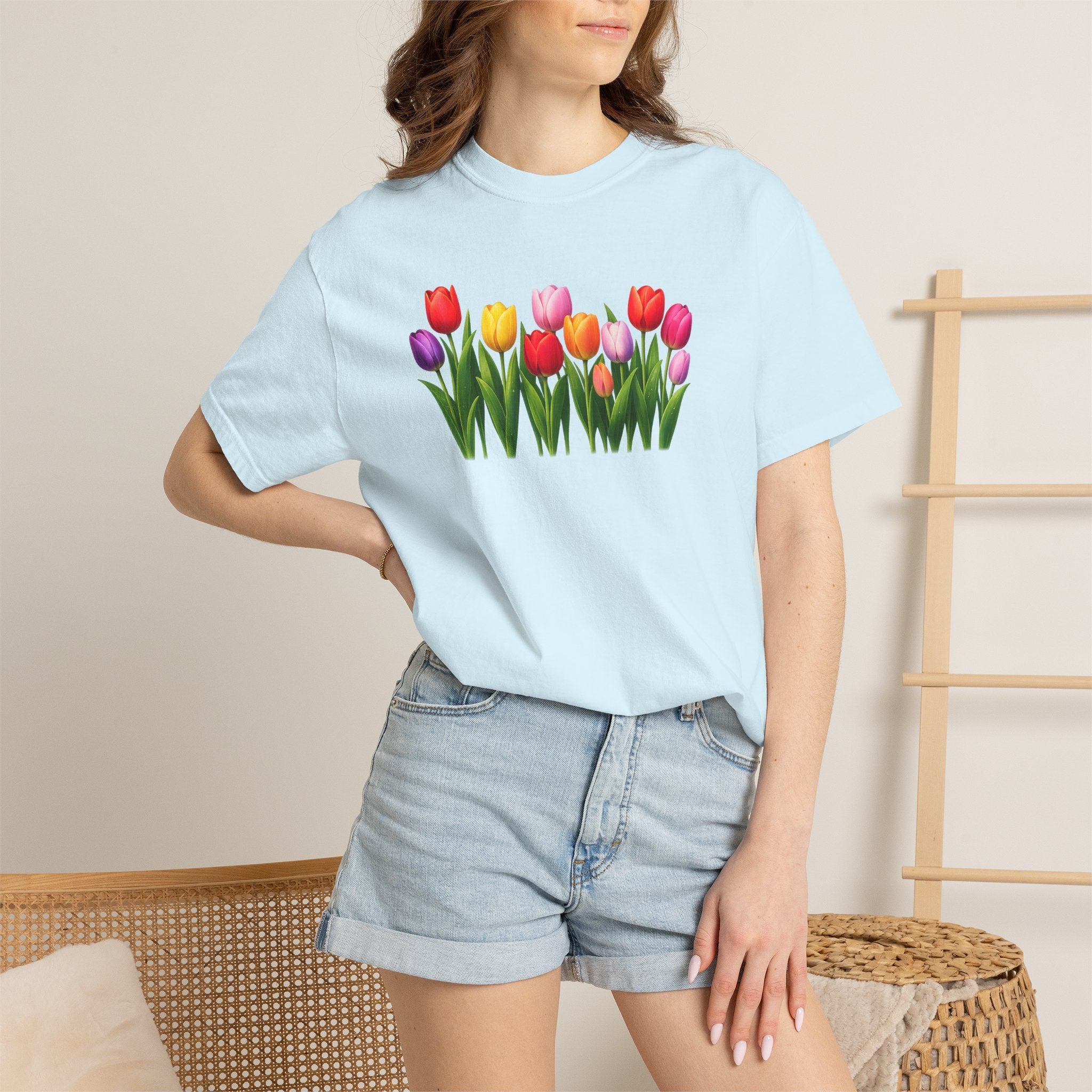 Colorful Tulip Shirt, Floral T-Shirt for Women, Botanical Graphic Tee, Spring Garden Shirt, Comfort Colors Tee
