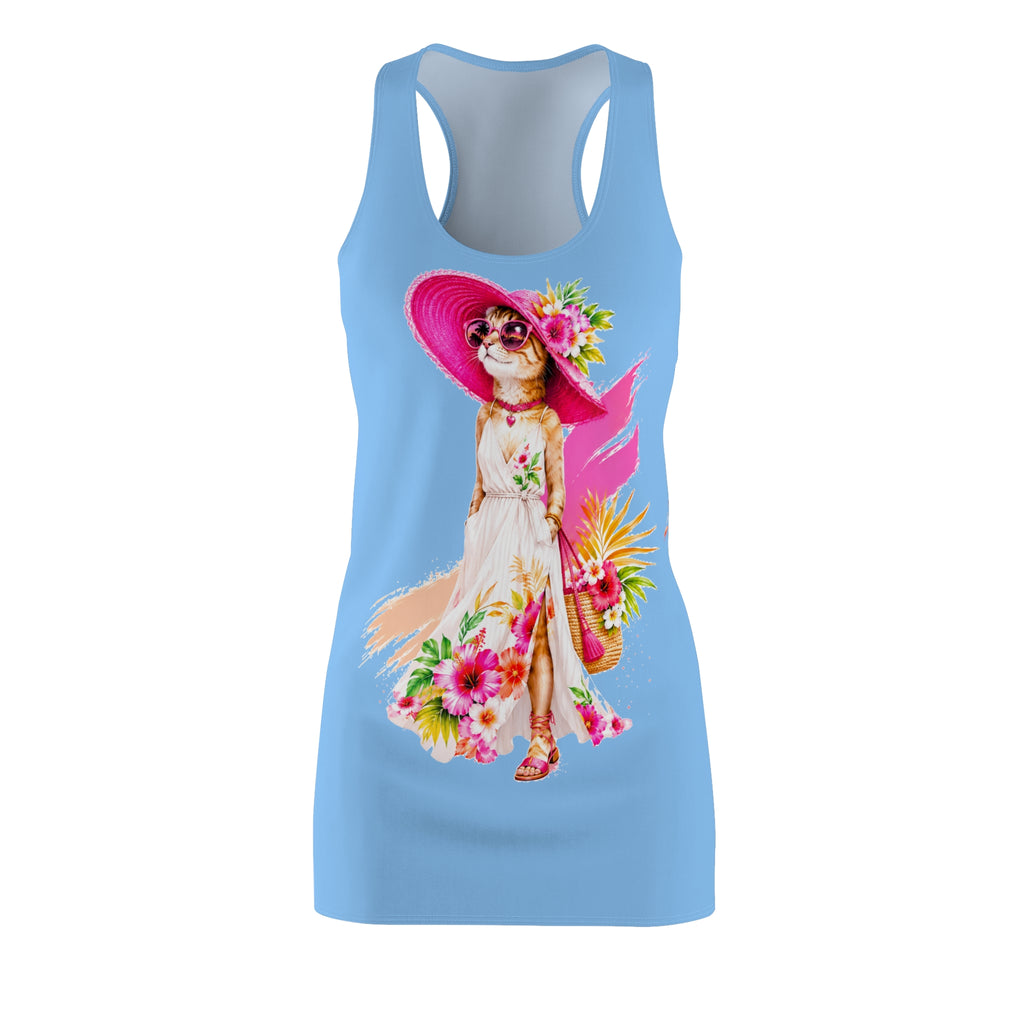 Floral Cat Racerback Dress for Women | Cute Summer Sundress | Boho Cat Print Casual Beach Dress | Gift for Cat Lovers