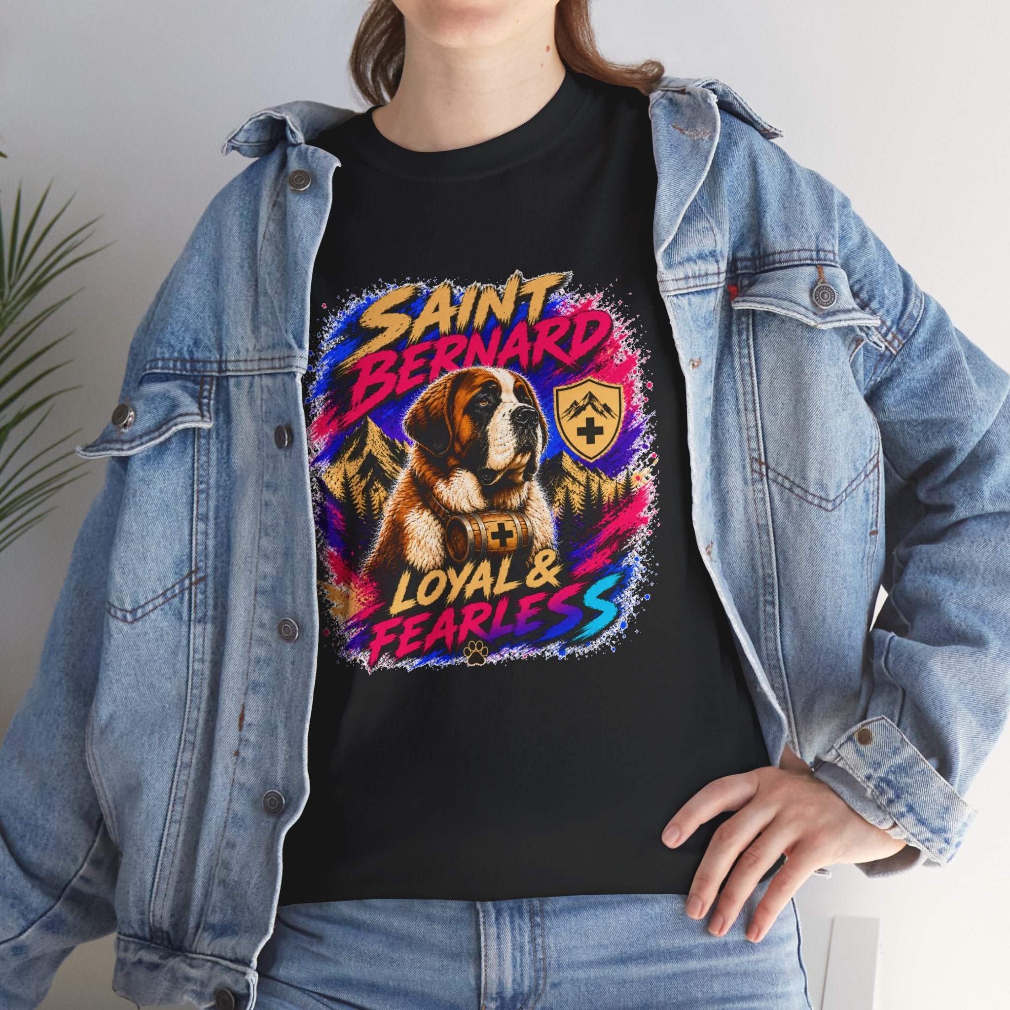 Saint Bernard Dog Shirt, Loyal & Fearless T-Shirt, Colorful Saint Bernard Tee, Dog Lover Gift, Unisex Graphic Tee