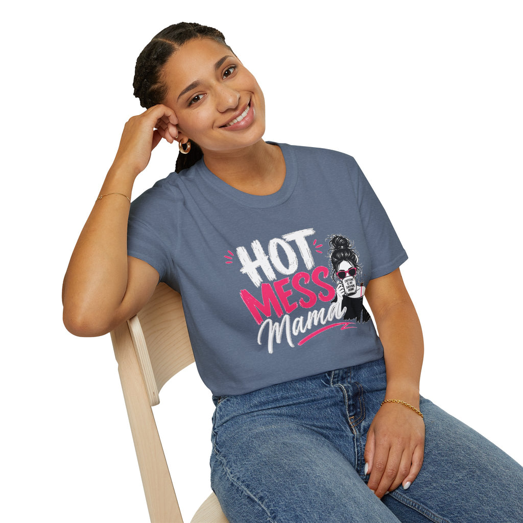 Hot Mess Mama Coffee Lover Shirt, Funny Mom Life Graphic Tee, Caffeine Humor T-Shirt for Moms