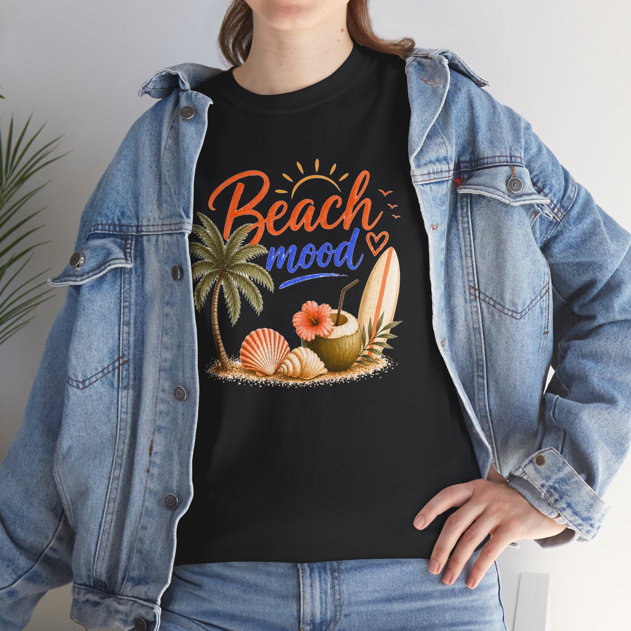 Beach Mood T-Shirt - Tropical Palm, Seashell Graphic Tee