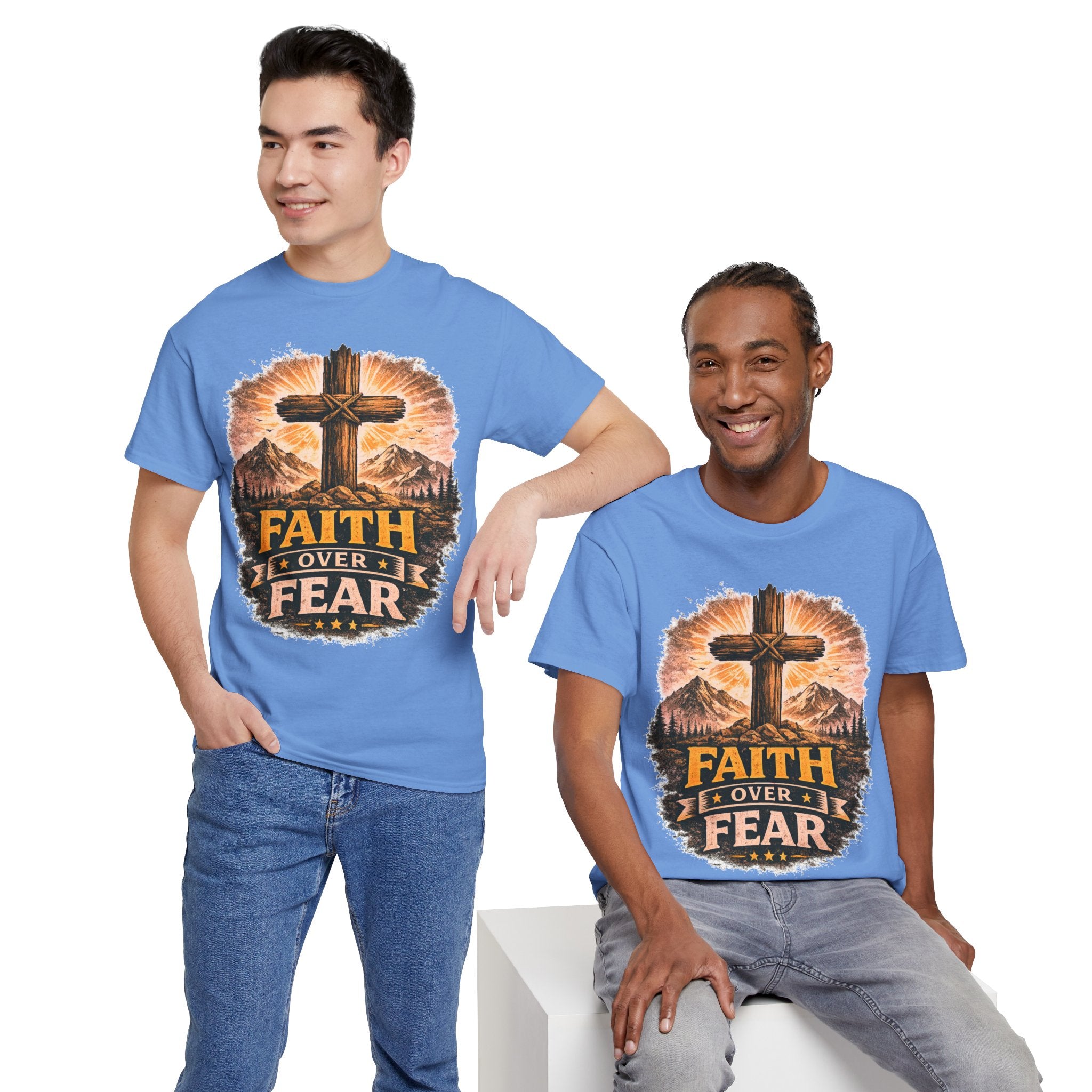 Faith Over Fear T-Shirt | Christian Cross Shirt | Religious Graphic Tee | Bible Verse Gift | Men's Faith Shirt