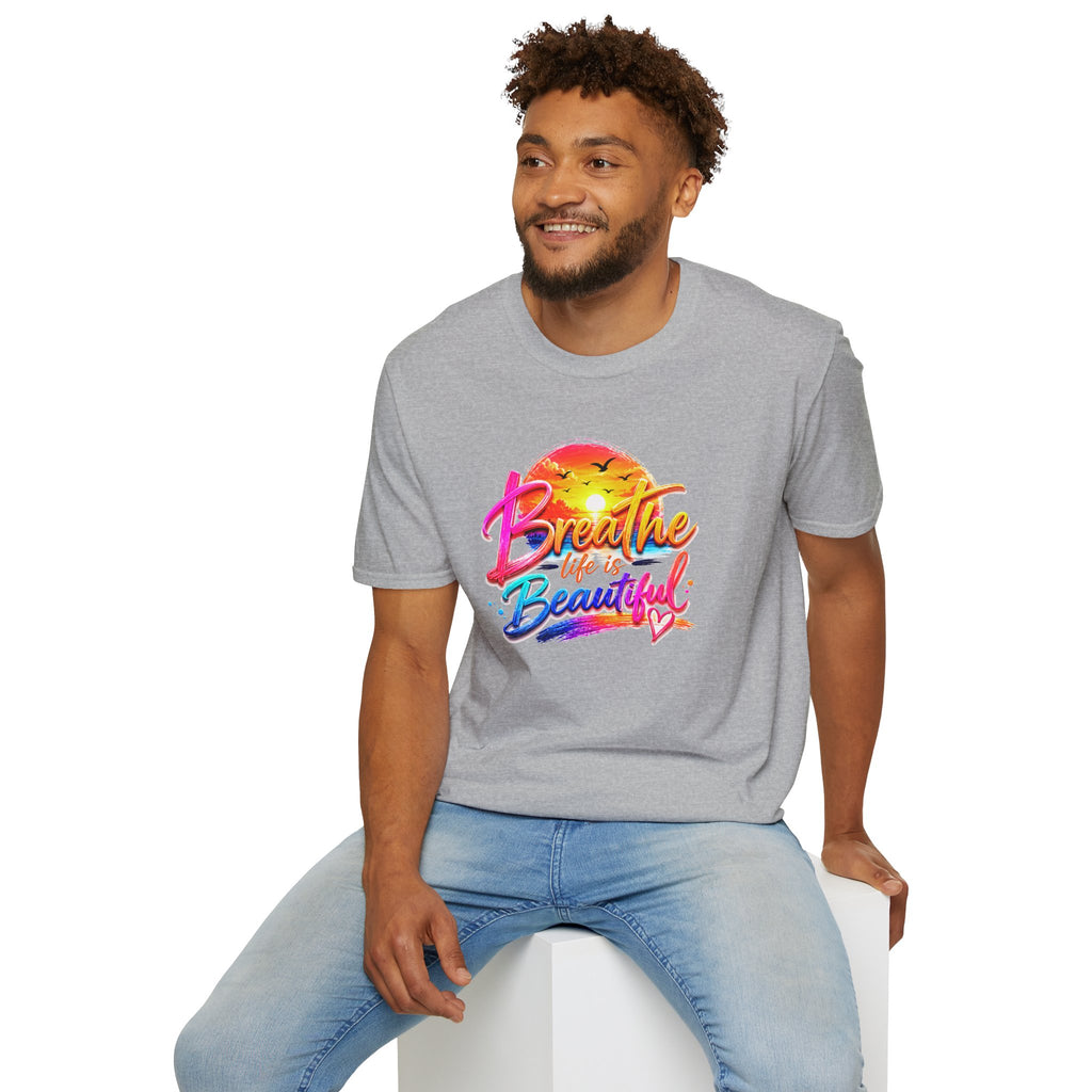 T-Shirt — "Breathe Life Is Beautiful" Sunset Graphic Tee
