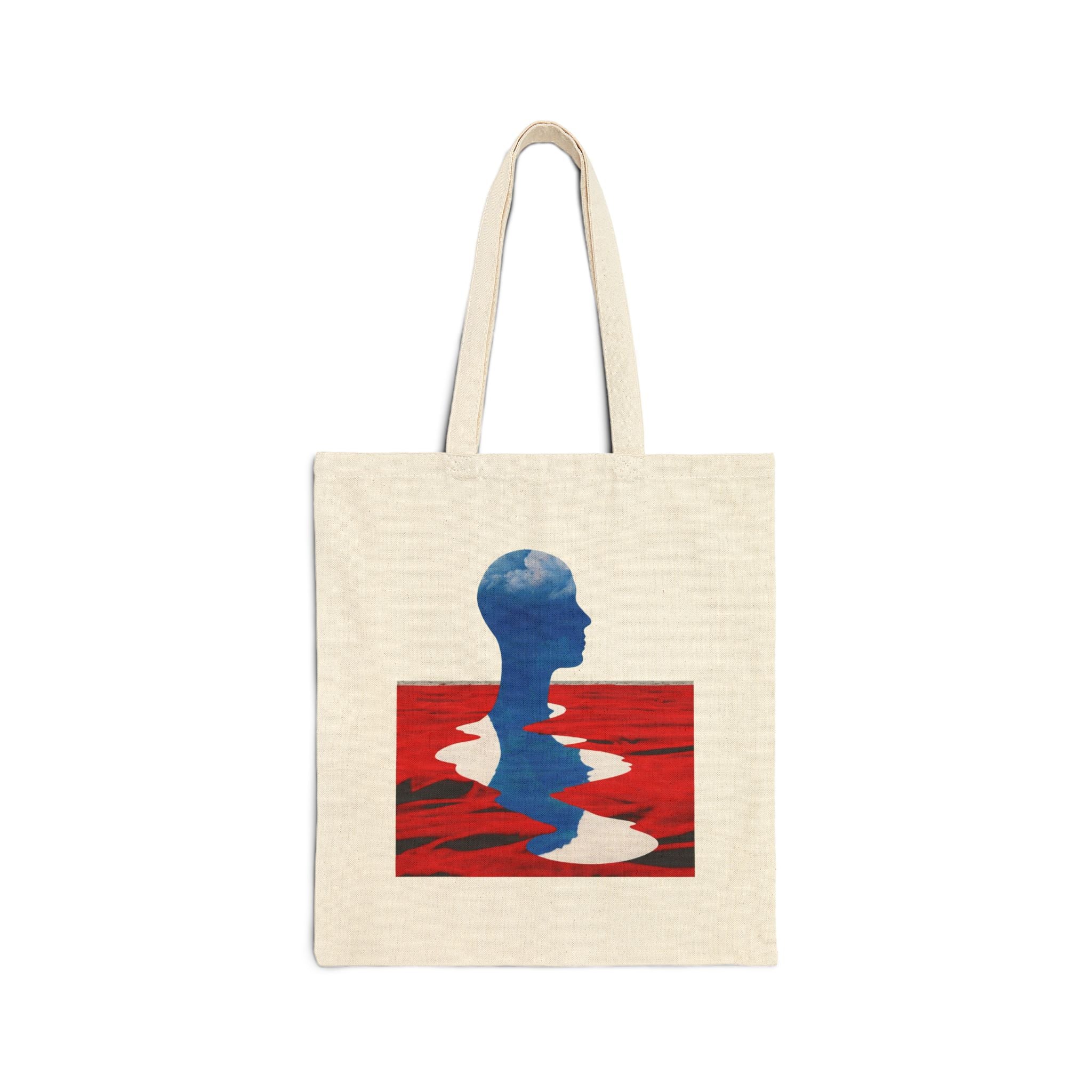 Abstract Reflection Canvas Tote - Blue Silhouette Red Water Art Bag