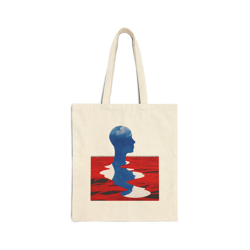 Abstract Reflection Canvas Tote - Blue Silhouette Red Water Art Bag