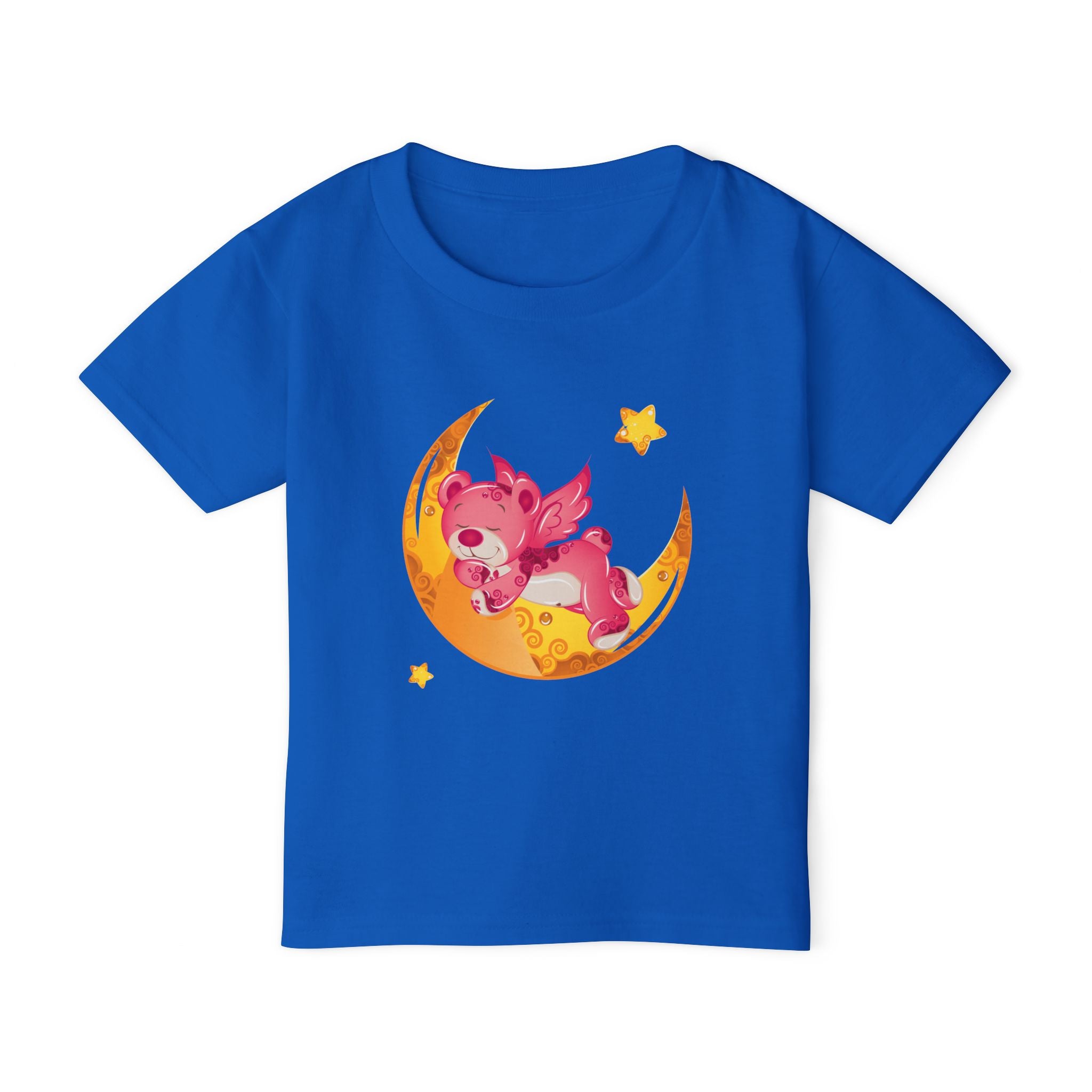 Cute Sleeping Pink Baby Dragon on Moon Toddler T-Shirt | Nursery Kids Tee | Soft Cotton Toddler Shirt