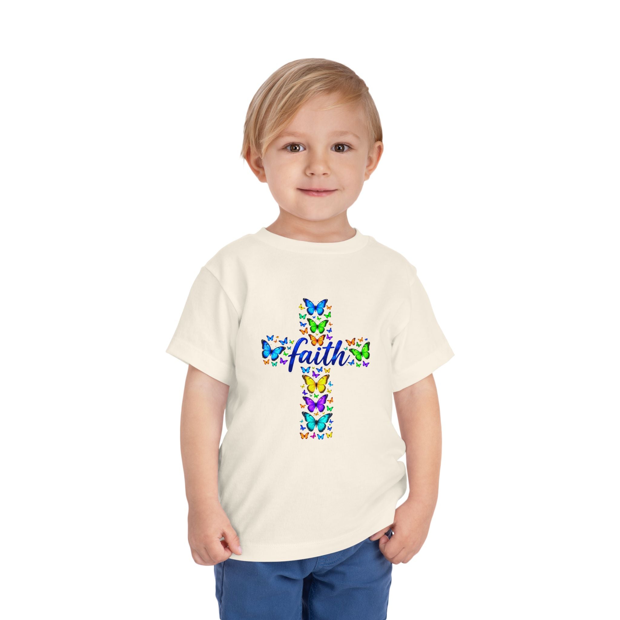 Toddler Christian Shirt, Faith Cross Butterfly Tee, Kids Religious T-Shirt, Colorful Cross Shirt, Church Gift for Girls & Boys