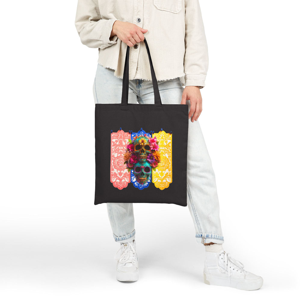 Day of the Dead Floral Skull Tote Bag, Sugar Skull Bag, Dia de los Muertos Tote