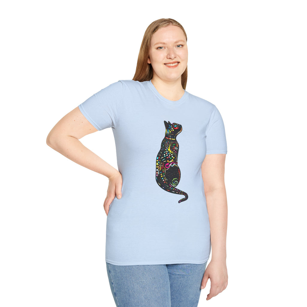 Cute Cat Graphic Tee, Colorful Black Cat Design, Aesthetic Cat Lover Shirt