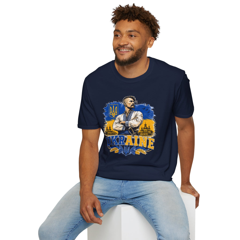 T-Shirt — Ukraine Cossack Patriotic Tee with Tryzub Crest
