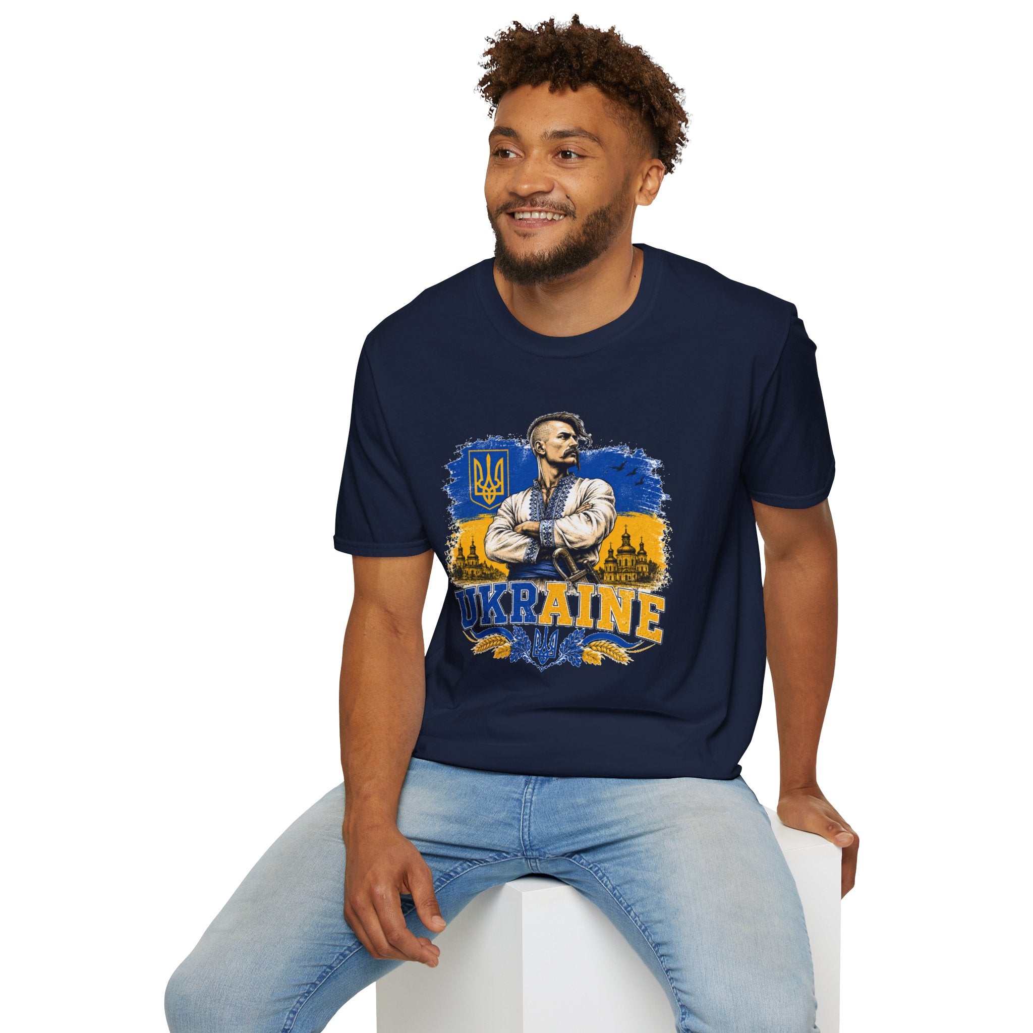 T-Shirt — Ukraine Cossack Patriotic Tee with Tryzub Crest
