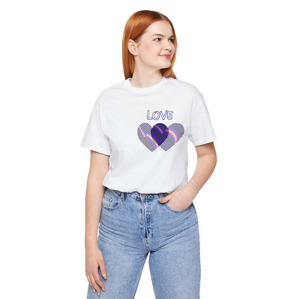 Love Heart Graphic Tee — Retro Purple Striped Hearts