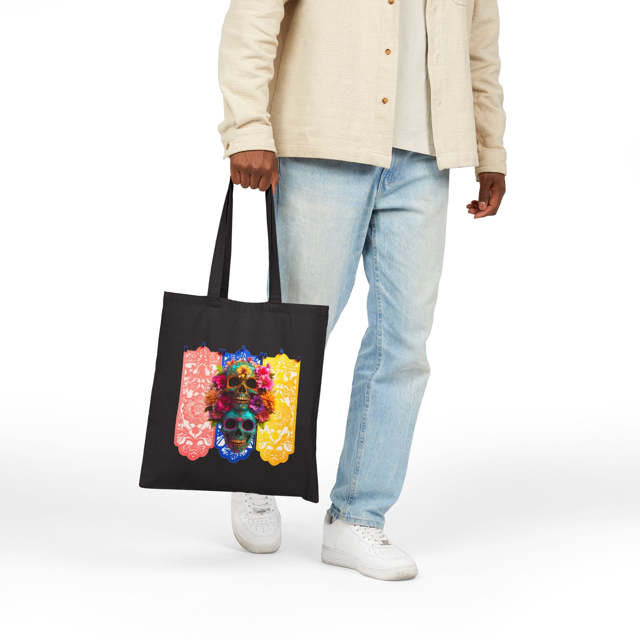 Day of the Dead Floral Skull Tote Bag, Sugar Skull Bag, Dia de los Muertos Tote