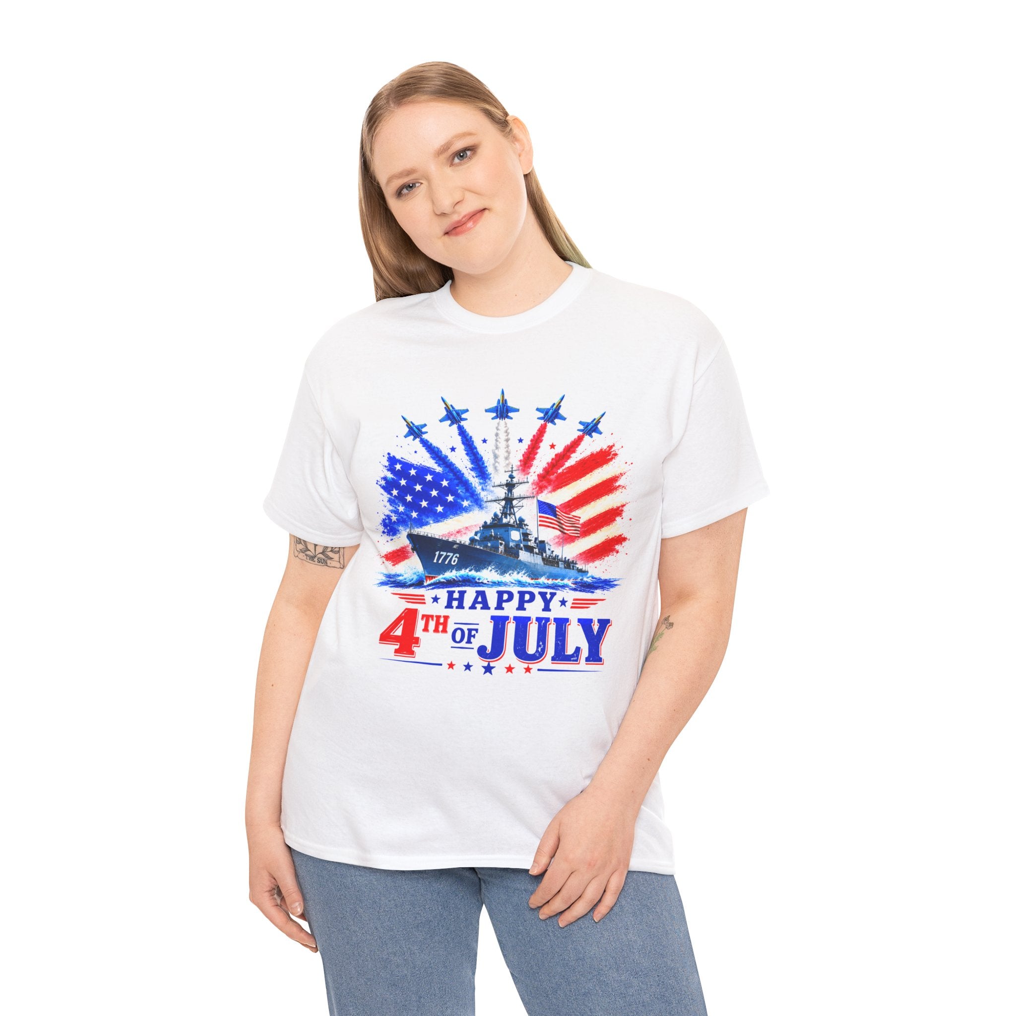 Happy 4th of July Shirt, Patriotic USA Flag Tee, American Eagle & Navy Ship Shirt, Independence Day T-Shirt, Military Pride Gift