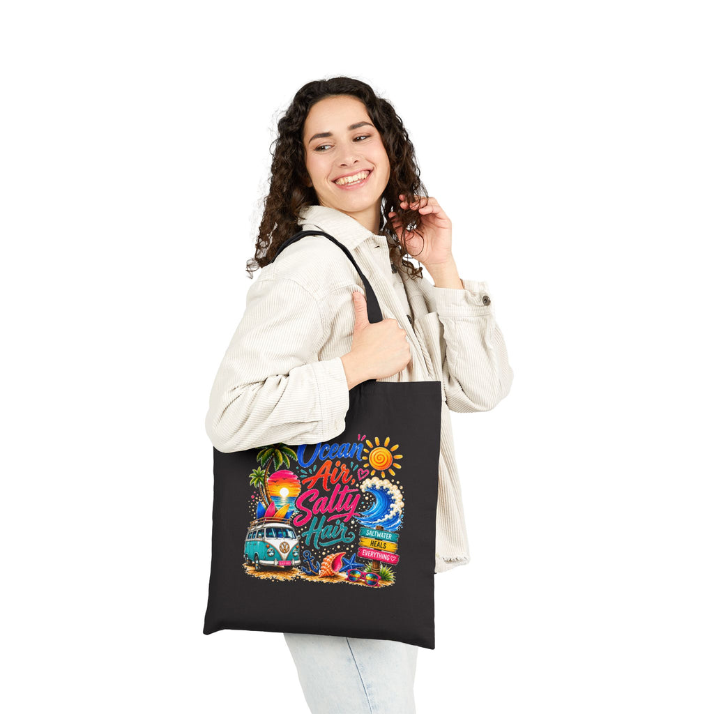 Ocean Air Salty Hair Tote Bag, Beach Canvas Tote, Tropical Summer Bag, Coastal Shopper, Beach Lover Gift, Vacation Tote