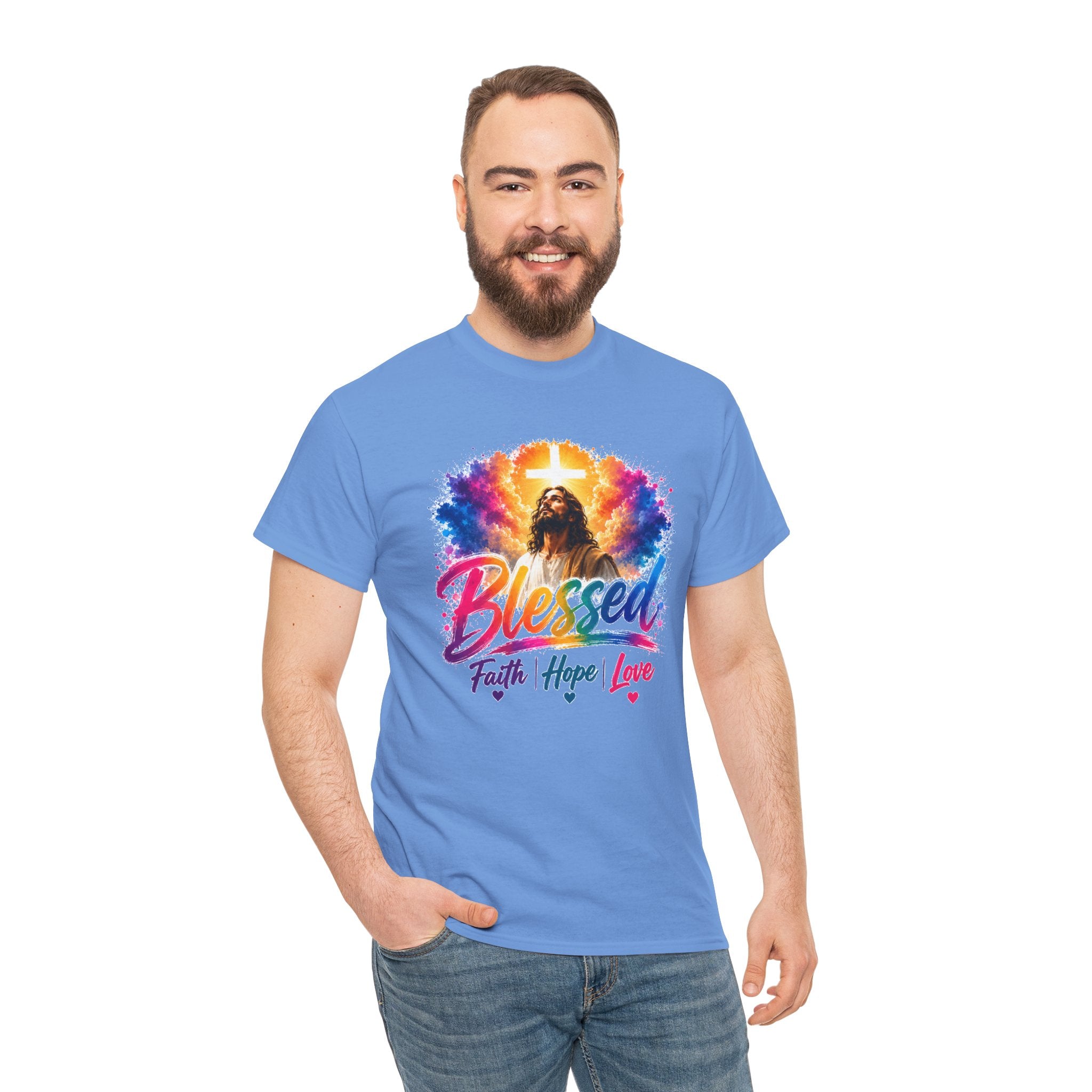 Blessed Faith Hope Love Shirt, Jesus Cross Christian Tee, Religious Gift, Colorful Faith Unisex T-Shirt