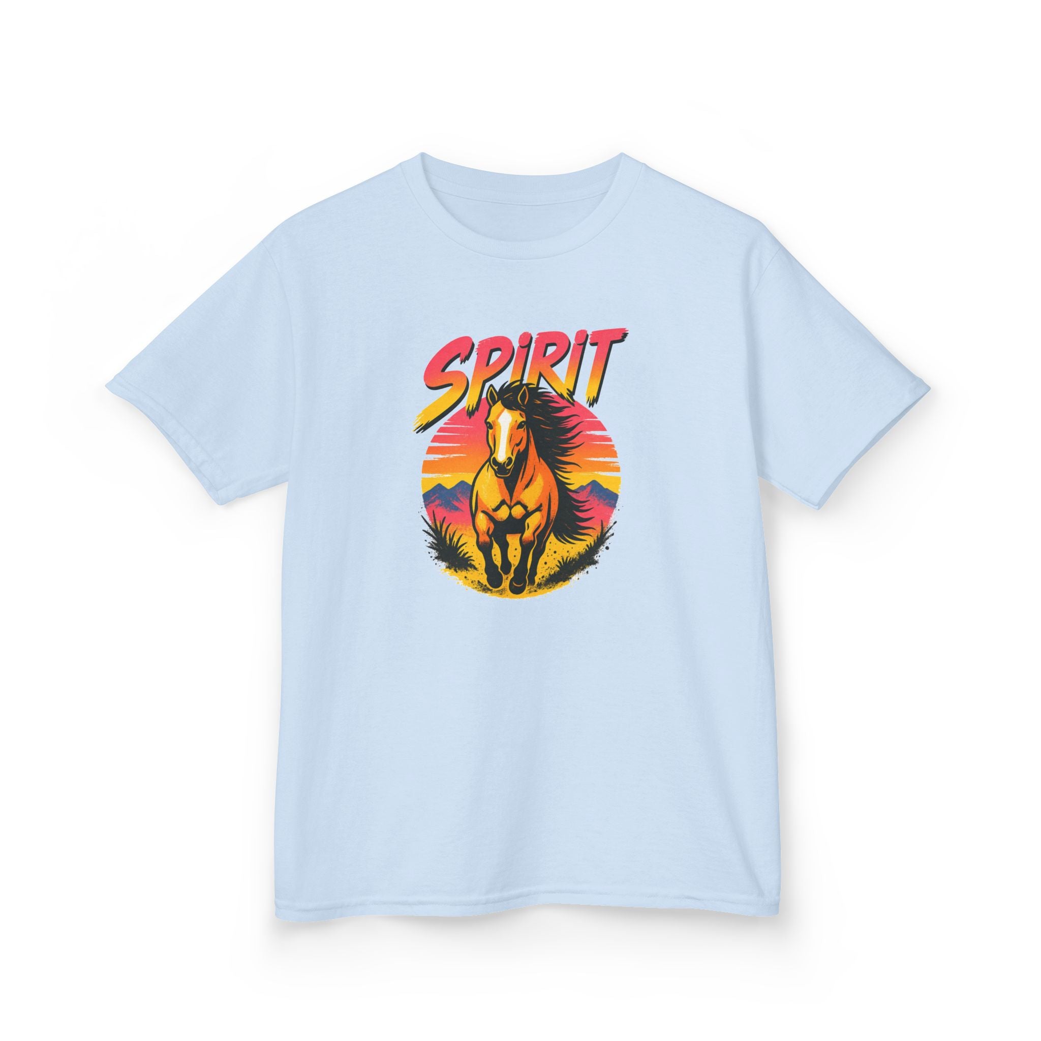 Spirit Horse Kids T‑Shirt — Retro Sunset Wild Horse Graphic Tee