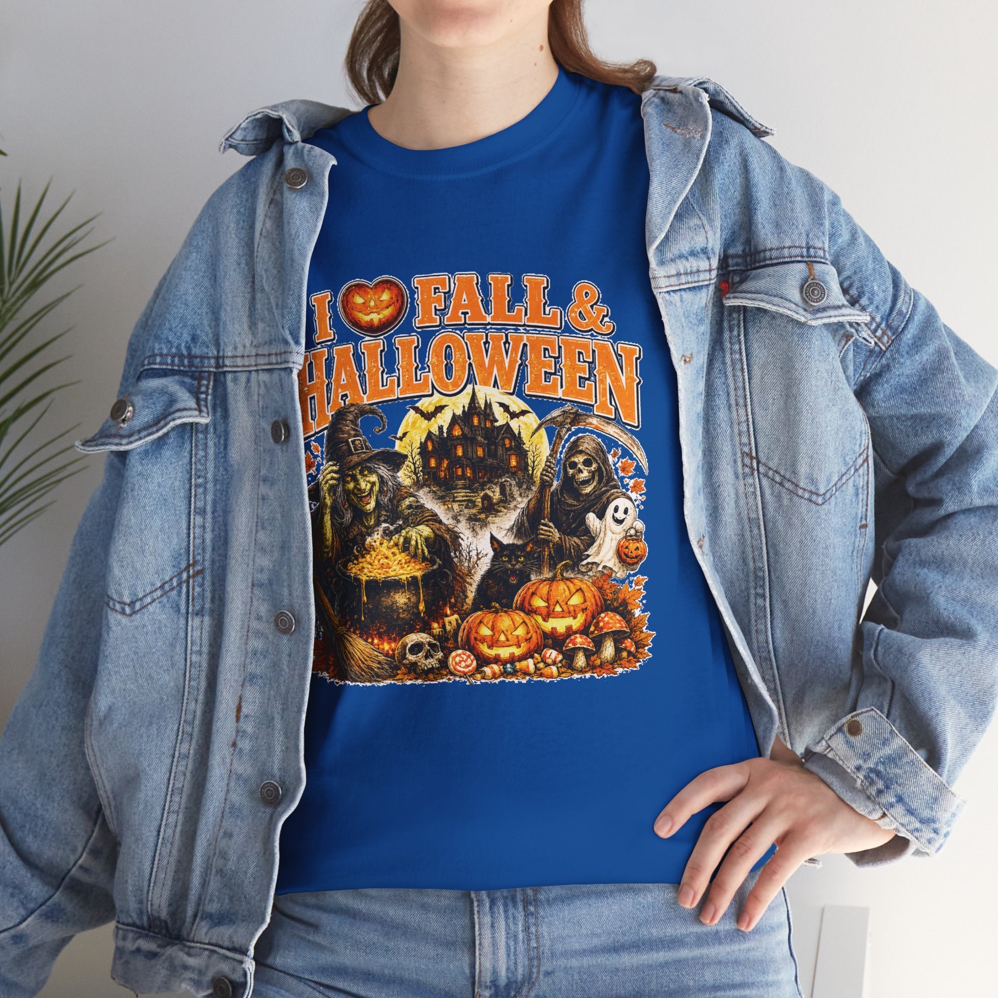 I Love Fall & Halloween T-Shirt | Vintage Halloween Shirt | Spooky Pumpkin Witch Tee | Cute Fall Graphic Tee | Autumn Lover Gift