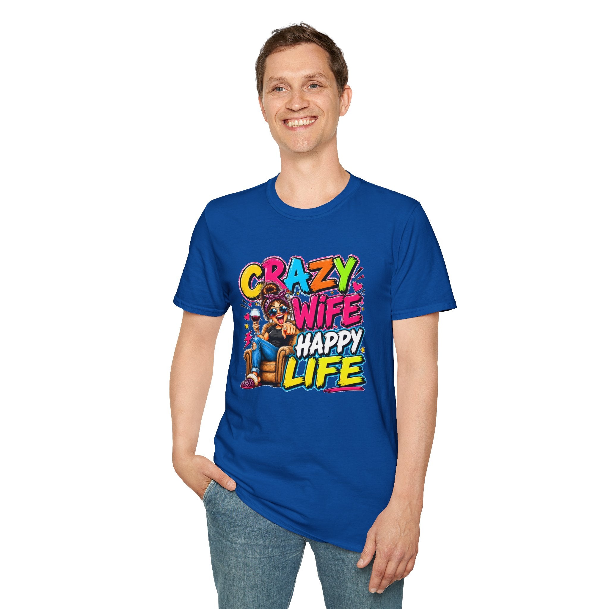 Crazy Wife Happy Life Shirt, Funny Wife T-Shirt, Funny Marriage Tee, Husband Gift, Couples Graphic Tee, Marriage Humor Shirt, Gift for Wife
