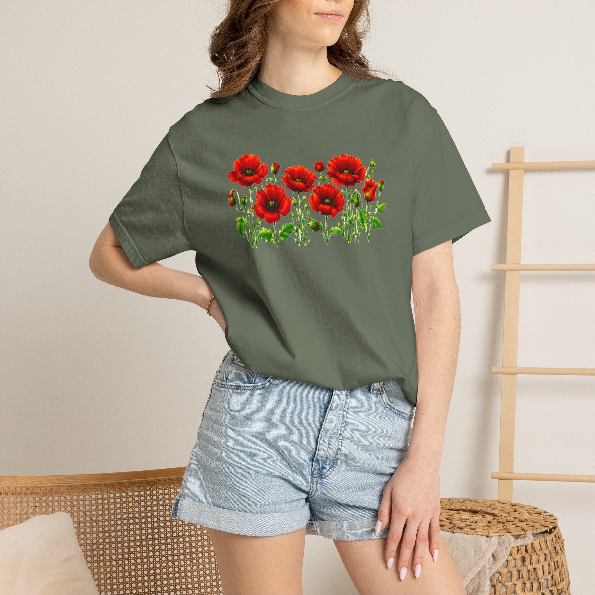 Red Poppy Shirt, Floral T-Shirt for Women, Wildflower Graphic Tee, Botanical Garden Shirt, Comfort Colors Tee