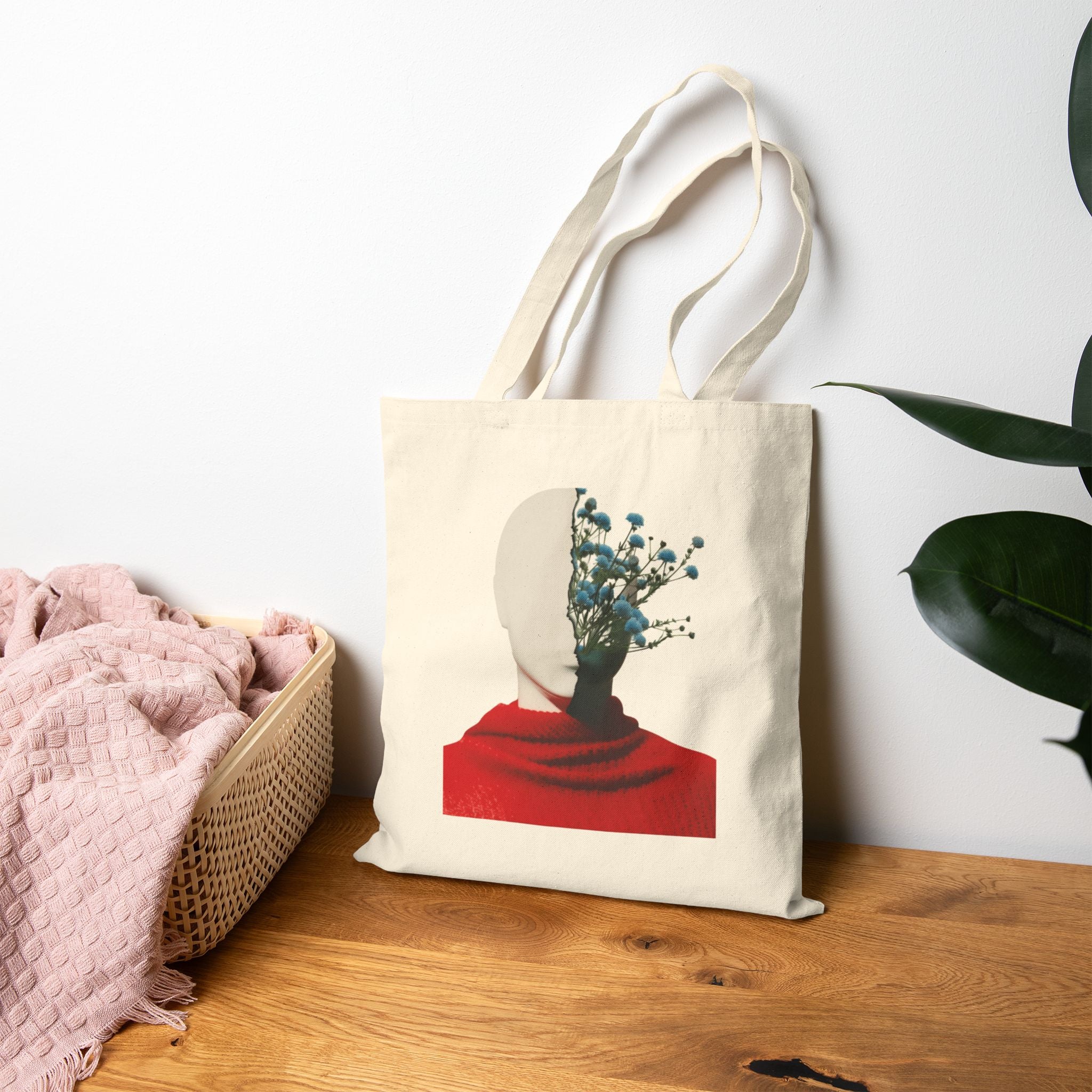 Art Canvas Tote Bag -Surreal Floral Head Art Print