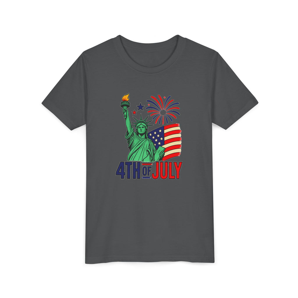 Kids 4th of July T-Shirt – Statue of Liberty, Flag & Fireworks Youth Tee