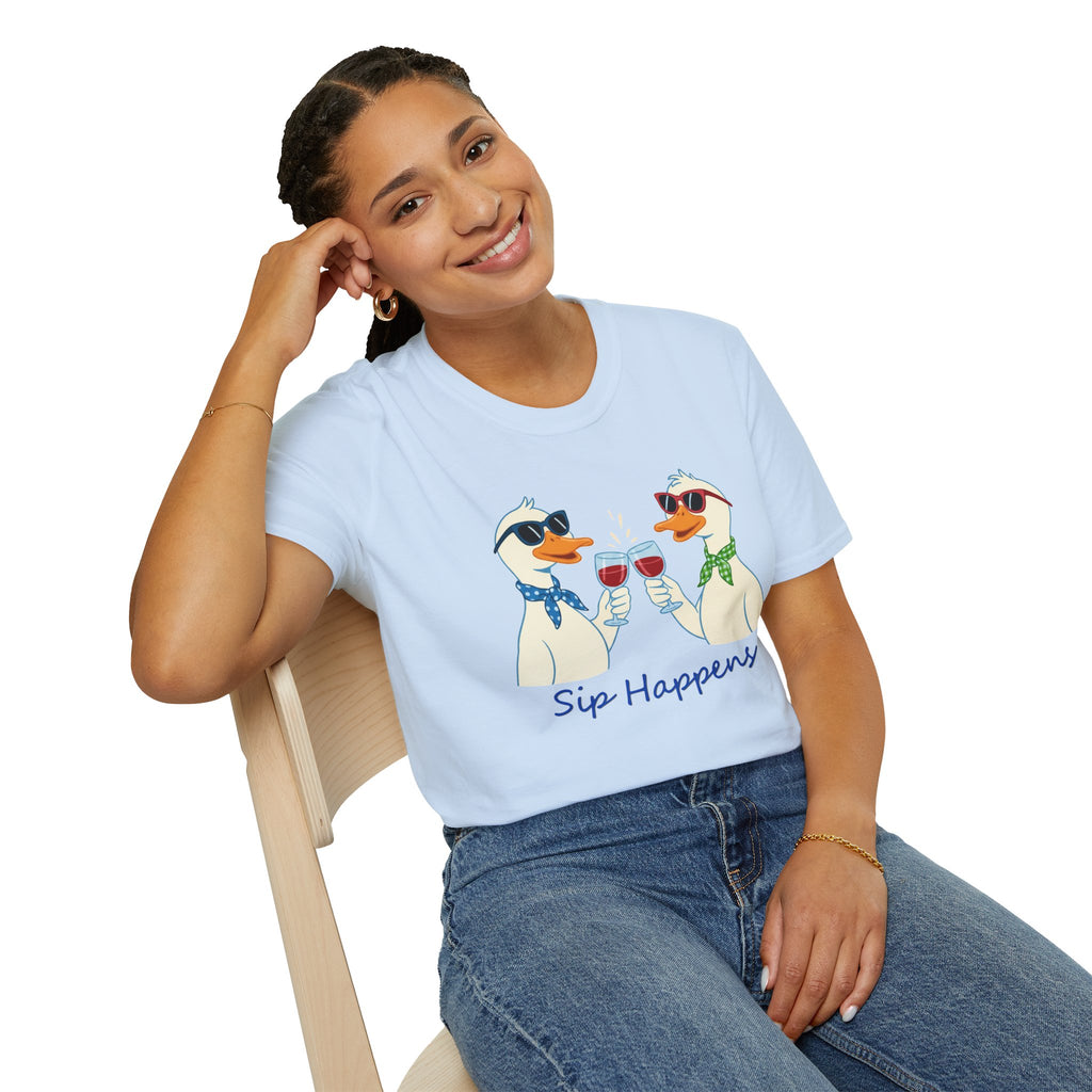 Funny Duck Shirt "Sip Happens" – Cute Drinking Ducks T-Shirt, Wine Lover Gift, Humor Graphic Tee, Casual Unisex Shirt