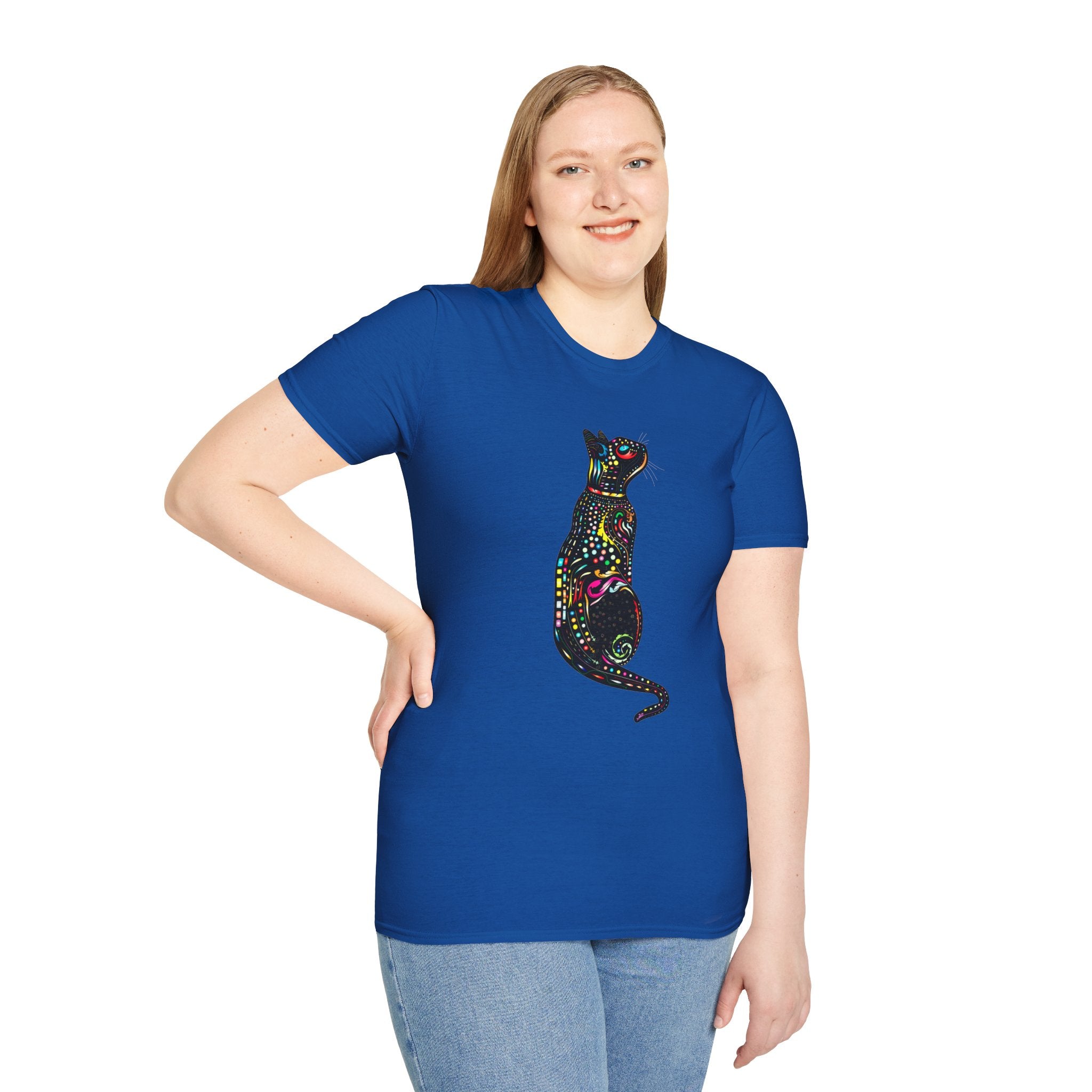 Cute Cat Graphic Tee, Colorful Black Cat Design, Aesthetic Cat Lover Shirt