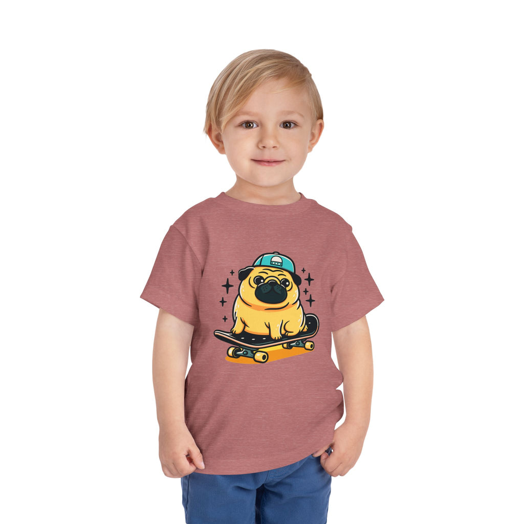 Toddler Tee — Cute Skateboarding Pug Graphic