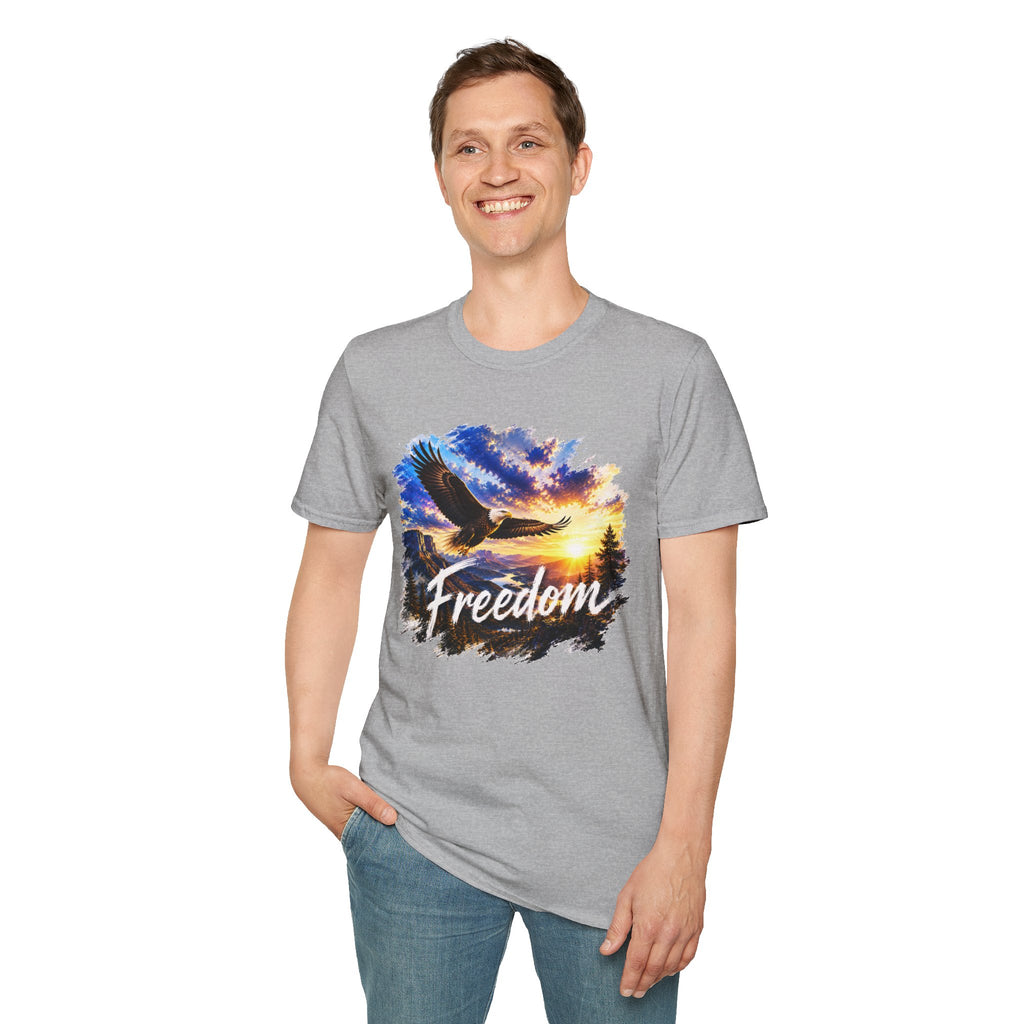 Freedom Eagle T-Shirt, Soaring Eagle Graphic Tee, Sunset Wildlife Shirt, Nature Lover Gift, Unisex Outdoor Tee