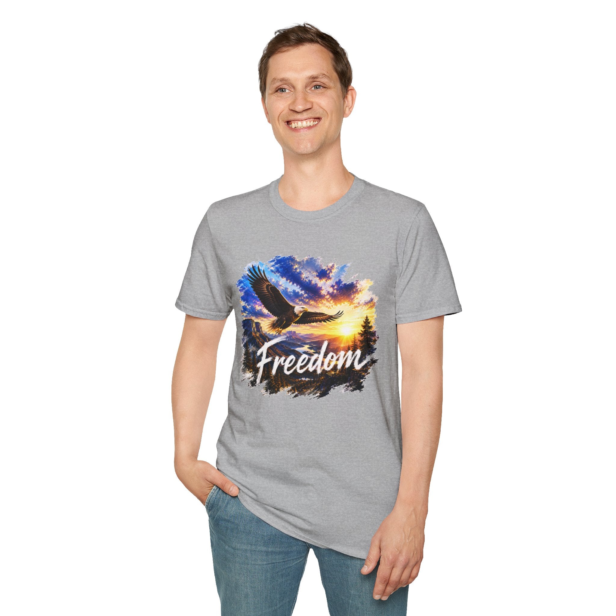Freedom Eagle T-Shirt, Soaring Eagle Graphic Tee, Sunset Wildlife Shirt, Nature Lover Gift, Unisex Outdoor Tee