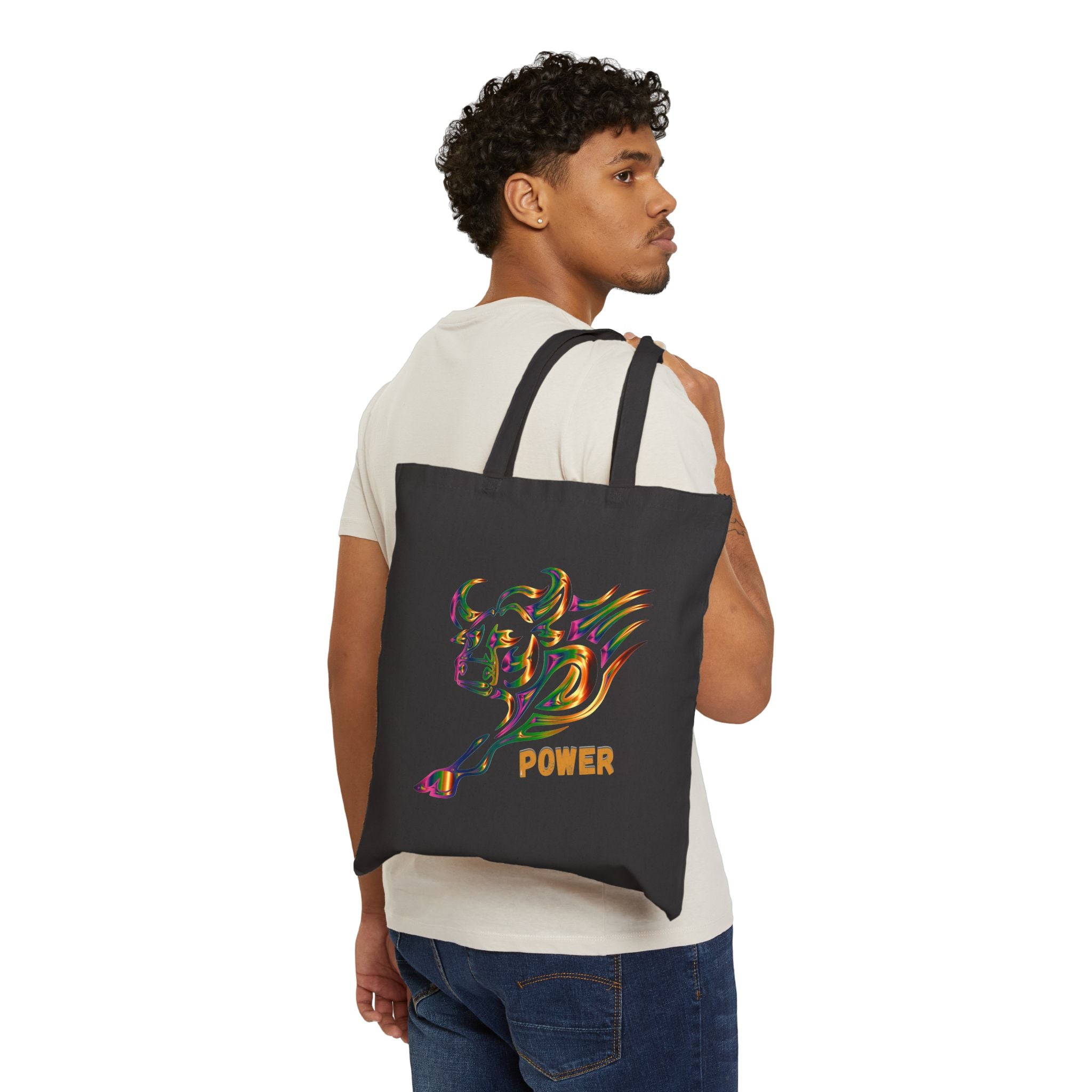 Power Bull Canvas Tote - Colorful Charging Bull Eco Tote Bag