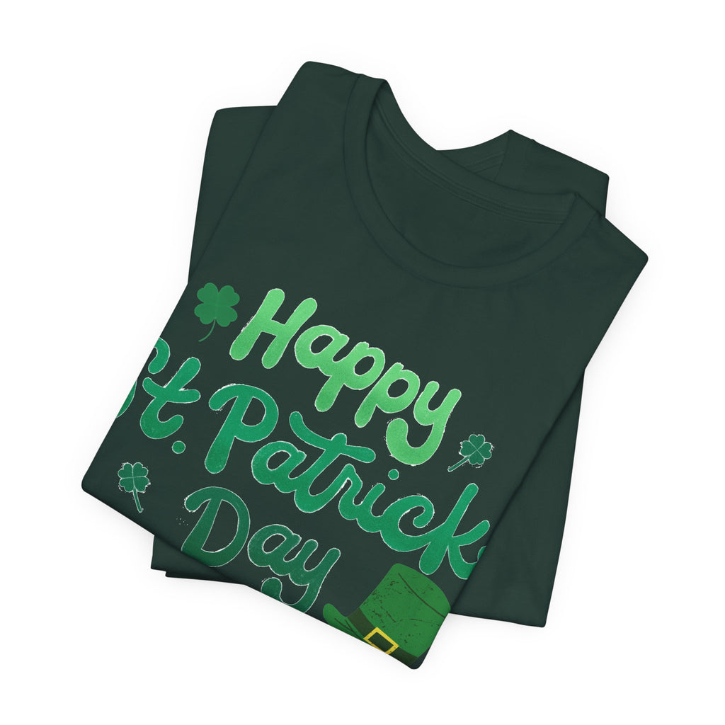 Happy St. Patrick's Day T-Shirt – Green Shamrock & Leprechaun Hat Tee