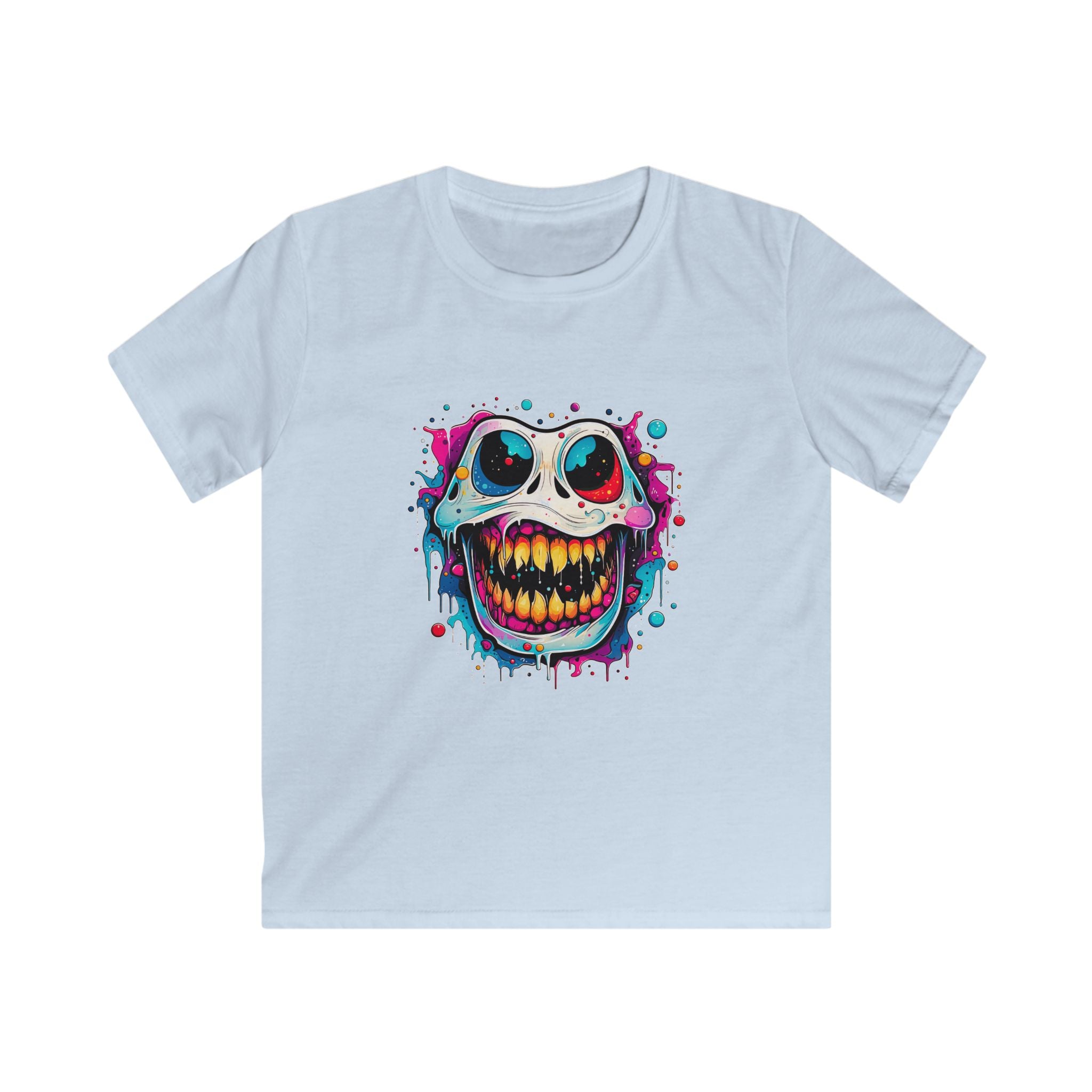 Kids Skull Smile Tee - Colorful Dripping Grin Graphic Shirt for Halloween and Everyday