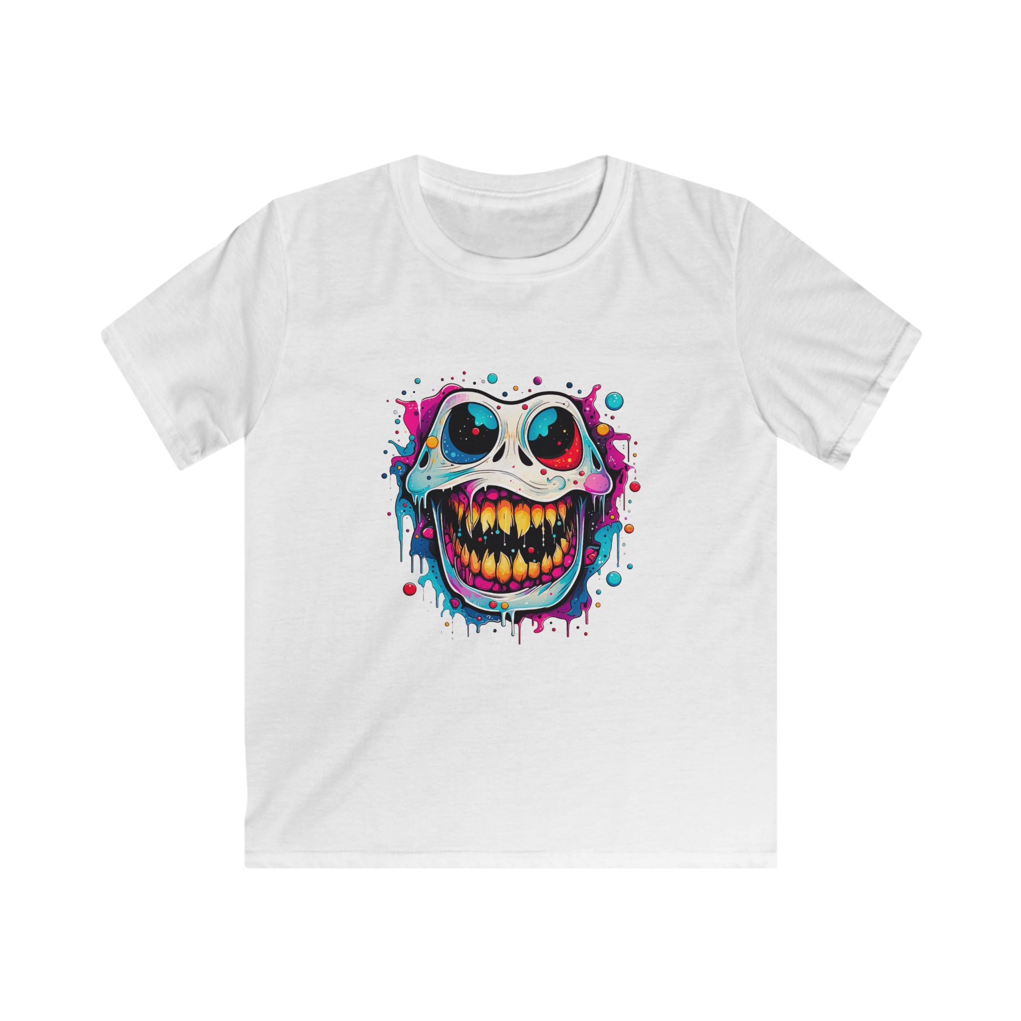 Kids Skull Smile Tee - Colorful Dripping Grin Graphic Shirt for Halloween and Everyday