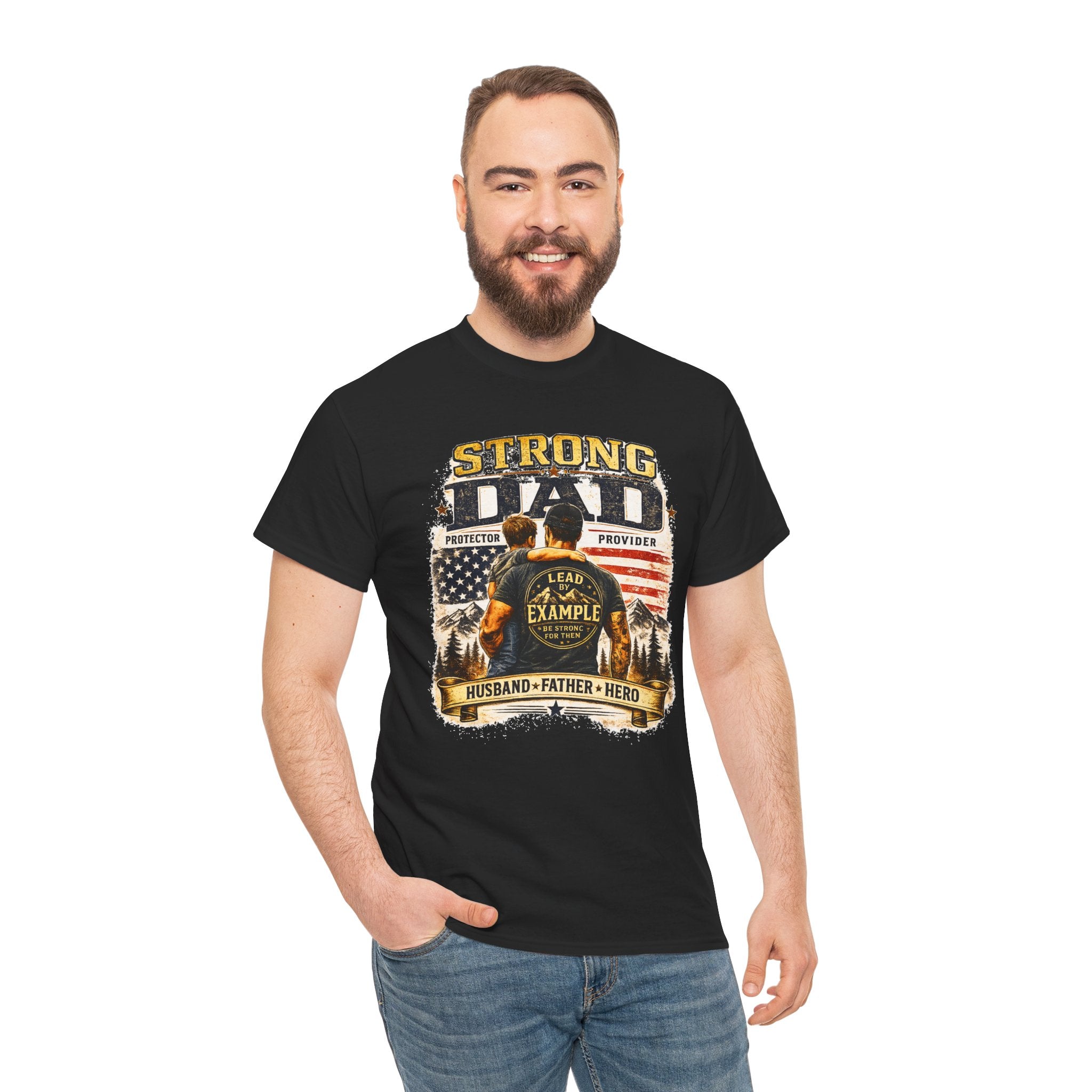 Strong Dad T-Shirt | Lead by Example Patriotic Father Graphic Tee | Vintage USA Dad Shirt | Father's Day Gift for Dad