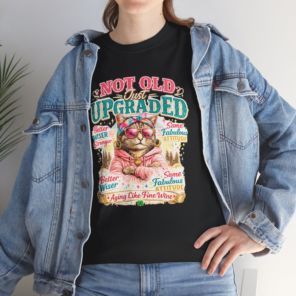 Not Old Just Upgraded Cat T-Shirt | Funny Cat Lover Tee | Vintage Birthday Shirt | Cute Kitty Graphic Tee | Gift for Cat Mom | Cat Lover Gift